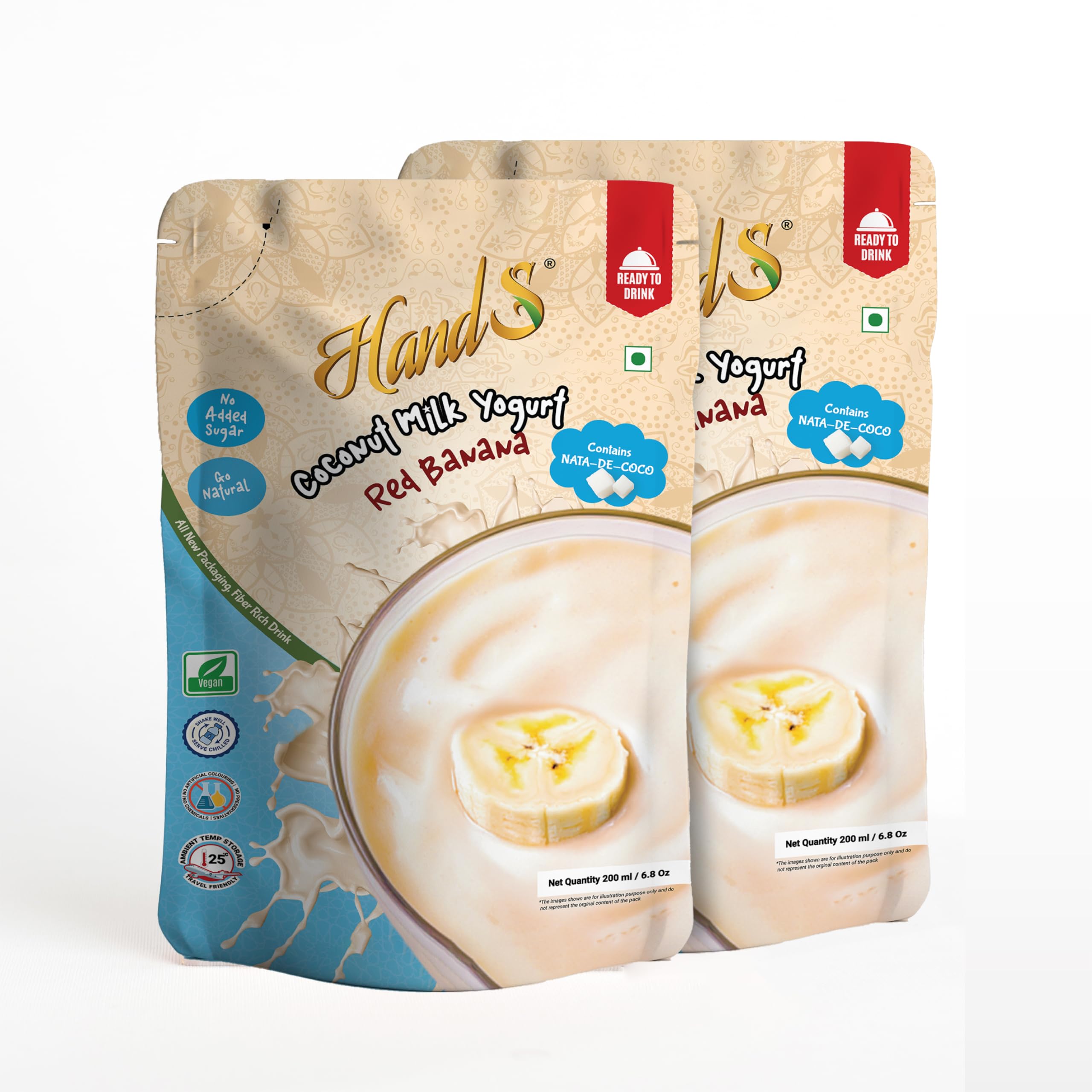 HandS Dairy-Free Coconut Yogurt with Banana | Plant-Based Vegan Drink with Real Fruit Pulp & Palm Sugar | No Preservatives or Chemicals | 200g Each (Pack of 2)