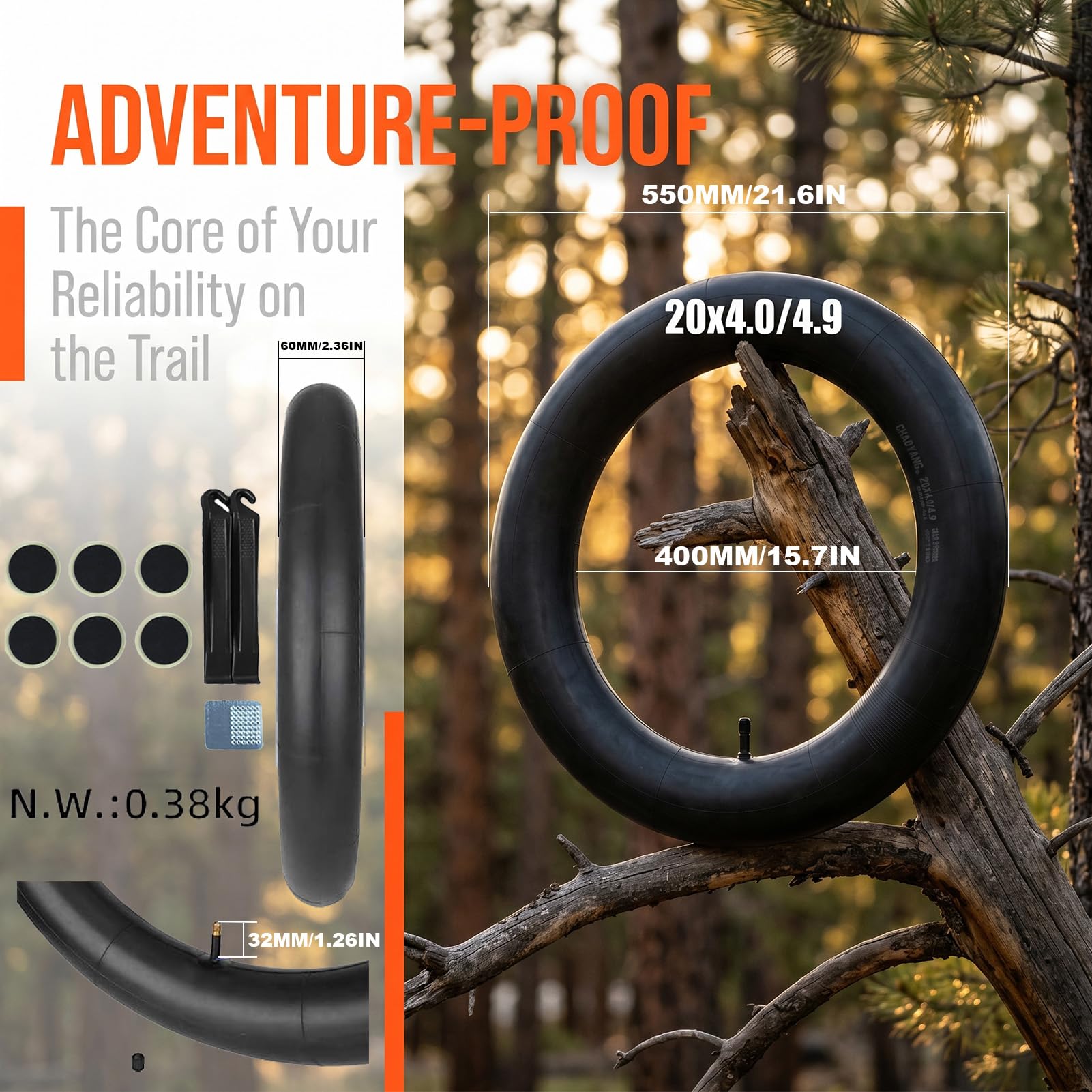 Amazon | 20x4.0/4.9 ファットタイヤバイクインナーチューブ、AV 32mm