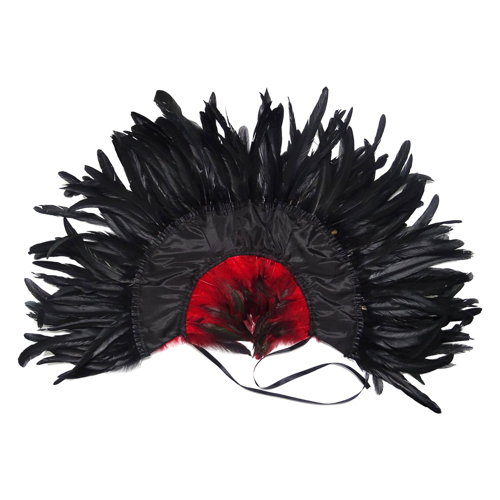 keland Poncho encapuchado gótico victoriano natural del cabo del mantón de las plumas con el collar de la gargantilla negro (rojo)