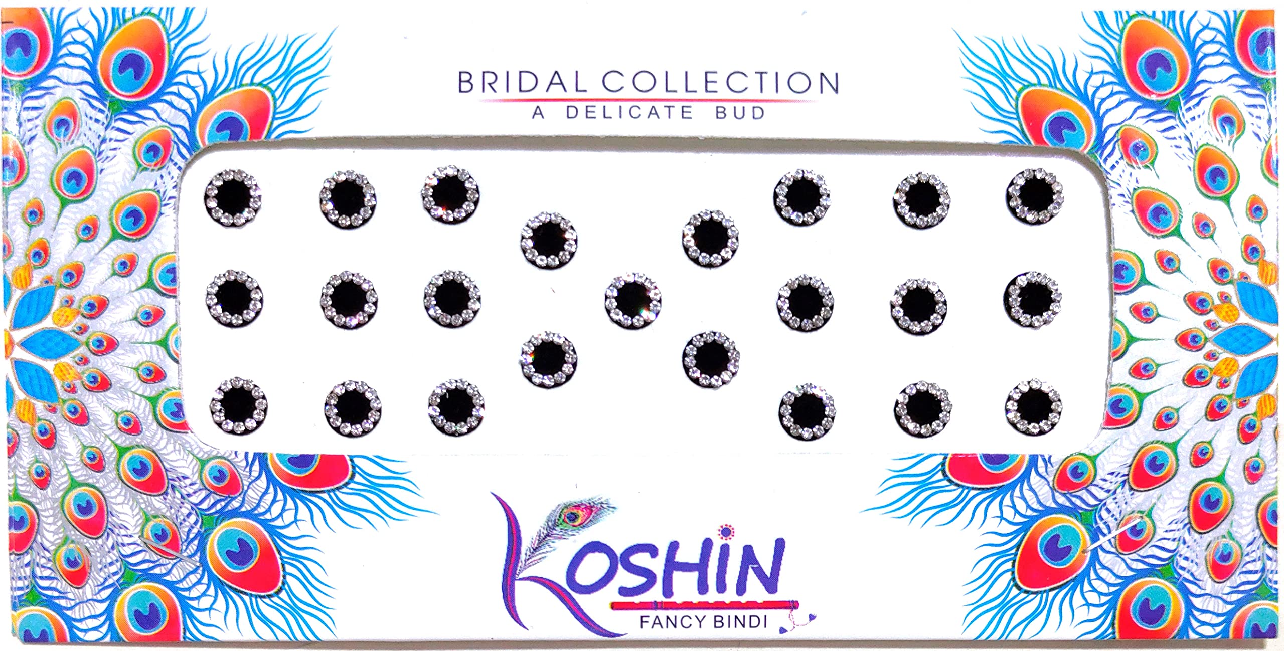KOSHIN Black White Rhinestone Round Shape Size (Per Bindi Height 8 mm x Width 8 mm) Forehead Fancy Stone Bindi For Girls Women Ladies (Black Stone Bindi)-image-3