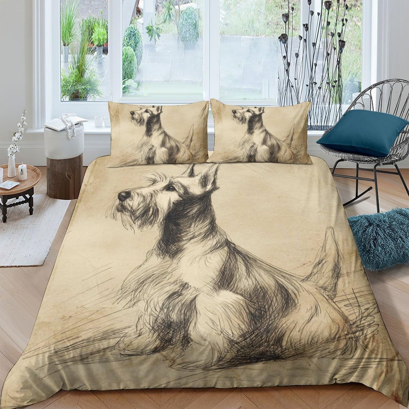 Ctjqhvkz Style-7 3D Printed Vintage Dog Sketch Fitted Sheet Microfiber Soft Breathable Bed Cover For Bedroom Guest Room Decor Single（135X200cm）