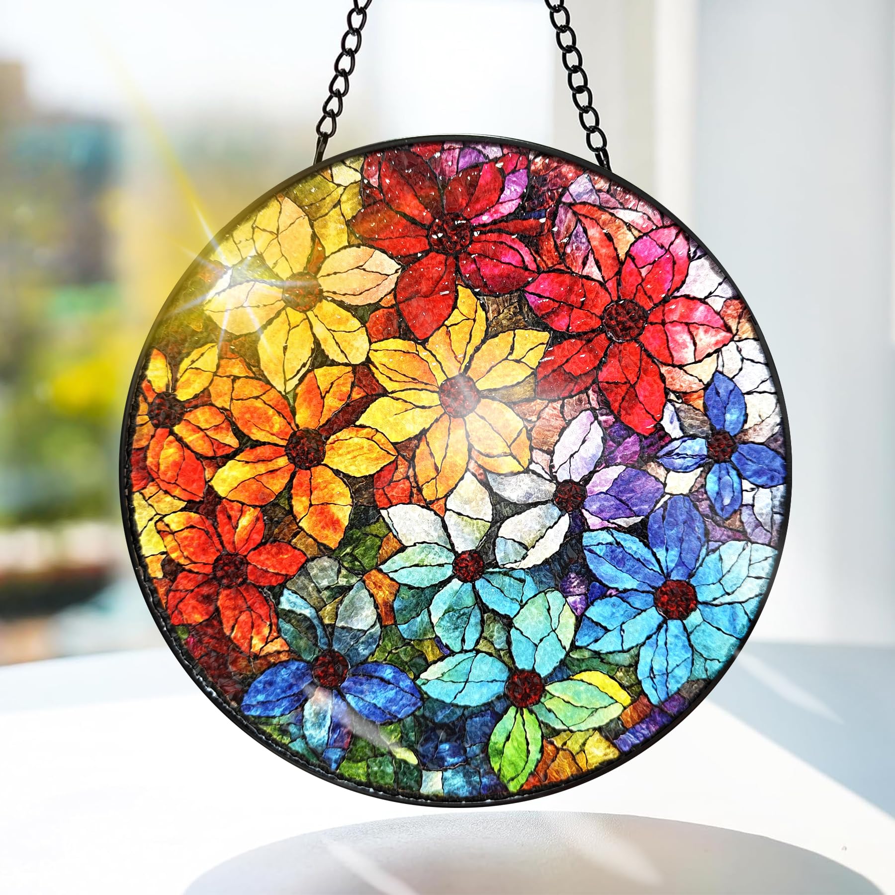 Bimkole Colorful Flower Stained Glass Suncatcher Window Hanging - Design for Indoor Window or Doorway Decoration - Sun Catcher Decor for Birthday for Women, Men, Wife, Lovers, and Mom 20x20 cm โ image 1