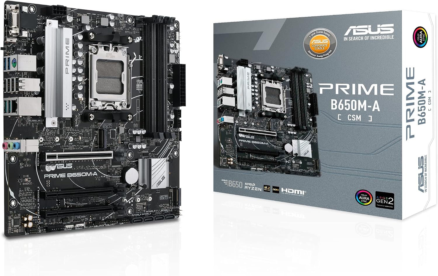 ASUS Prime B650M-A-CSM Micro-ATX Commercial Motherboard, DDR5, PCIe 5.0 M.2 Support