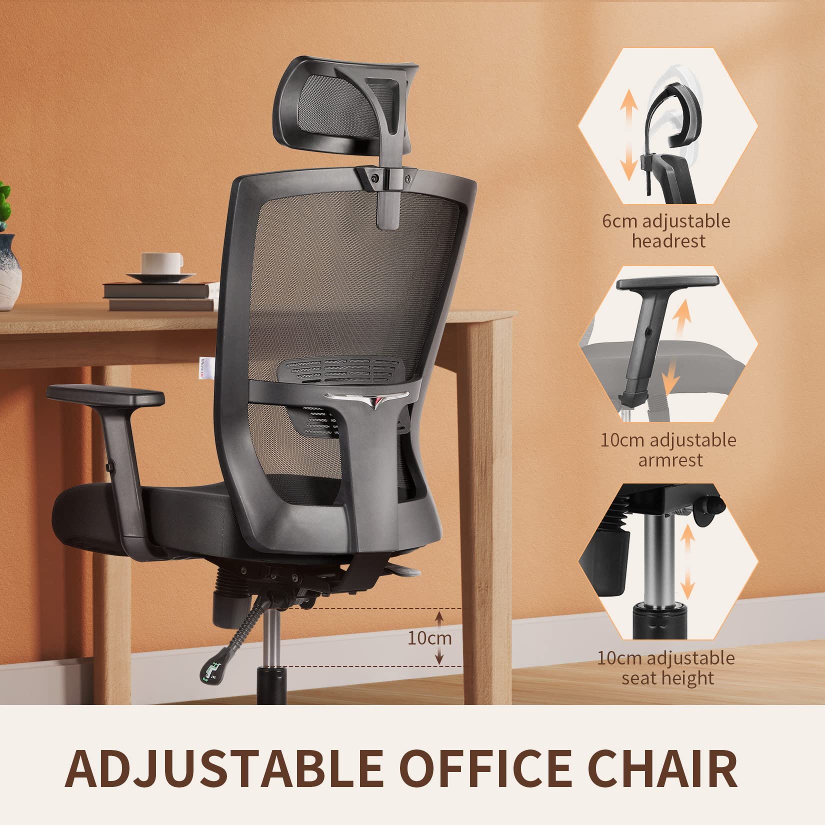 mfavour Ergonomic Office Chair with Back Support, Mesh Office Chair