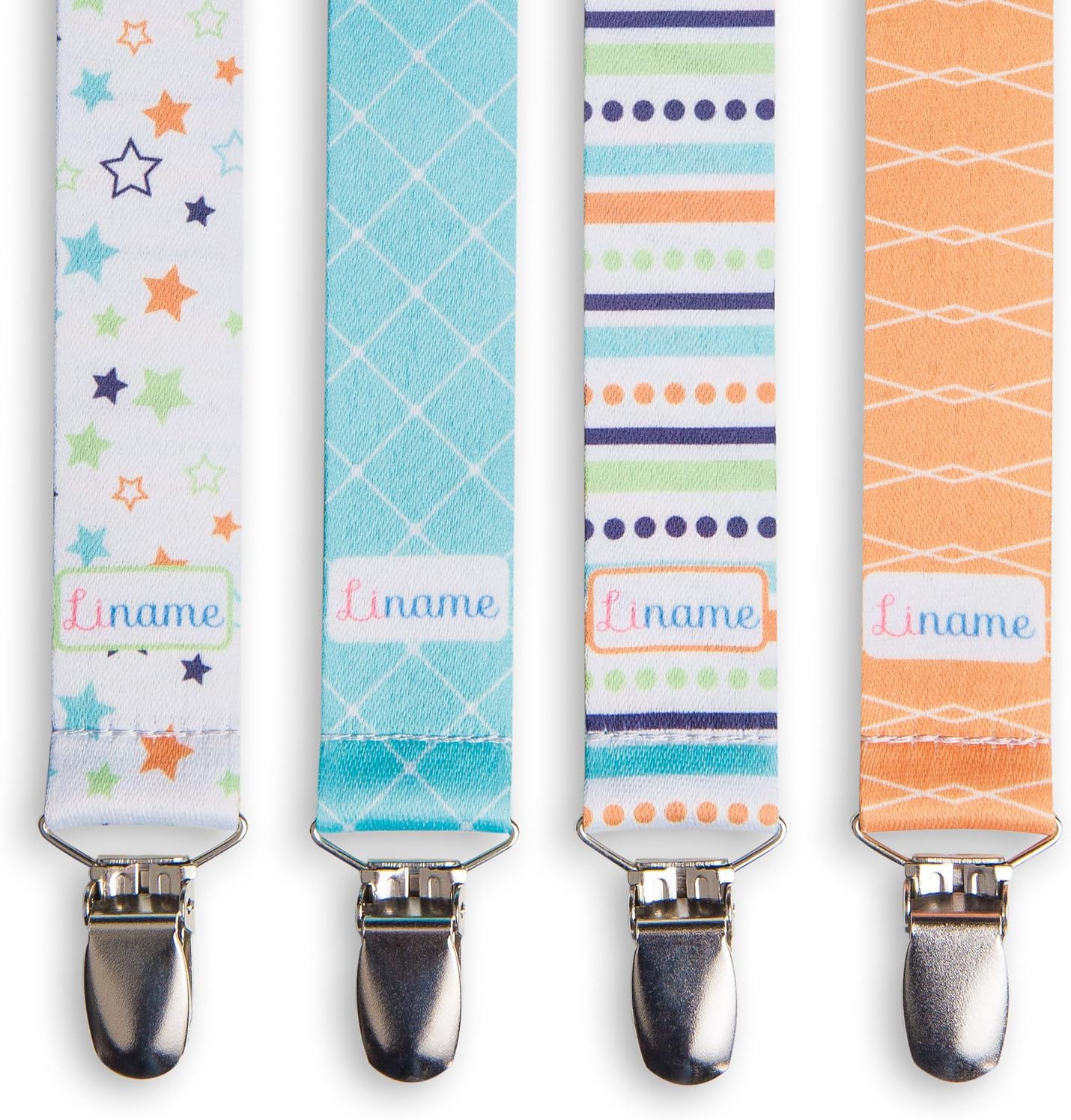 Liname Dummy Clip for Boys with Bonus eBook - 4 Pack Gift Packaging - Premium Quality & Unique Design - Dummy Clips Fit All Dummies & Soothers - Perfect Baby Gift