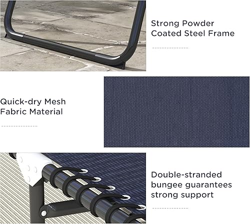 Miniatura 5 de Outsunny Juego de 2 tumbonas plegables, sillas de bronceado para patio, tumbona para exteriores con respaldo reclinable de 4 posiciones, asiento de