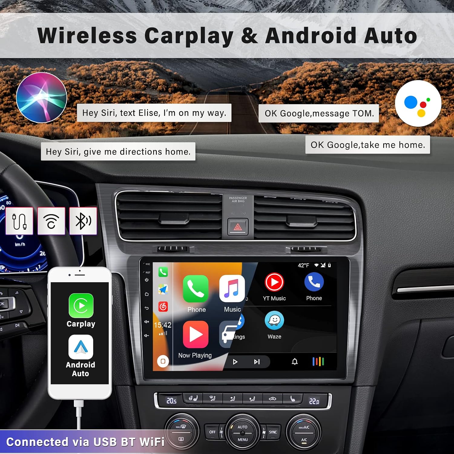 sixwin 2g 32g android 11 car stereo for vw volkswagen golf 7 2013 2014 2015 2016 2017 2018 with 10 1 inch touch screen carplay android auto bluetoot