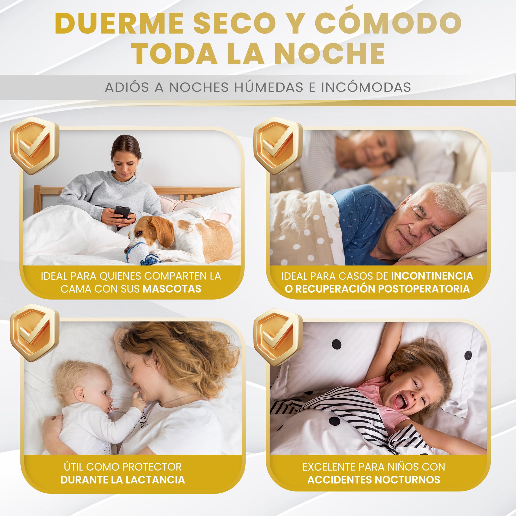 Empapadores Cama Adultos Antimanchas Gris 135x86cm Impermeables 5 Capas Absorción Alas Ajustables OEKO-TEX Pack 2