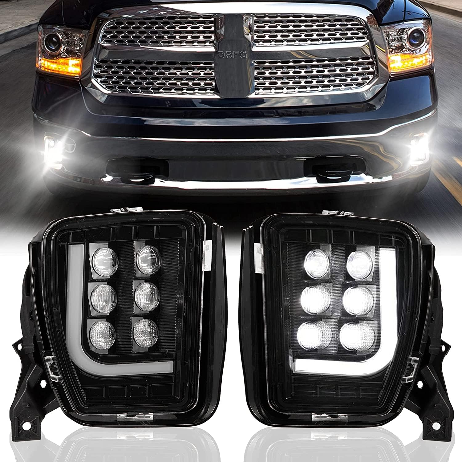 Photo 1 of DRFG LED Fog Lights with Daytime Running Lights Compatible for Dodge Ram 1500 Pickup 2013 2014 2015 2016 2017 2018 Truck Fog Light Assembly Driving Fog lamps