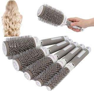 Conjunto de 5 pincéis redondos, escova redonda profissional, escova redonda pequena com cerdas de javali para secagem, modelagem, ondulação