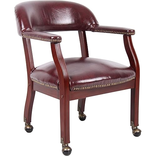Boss Captain’s Chair In Burgundy Vinyl W/ Casters