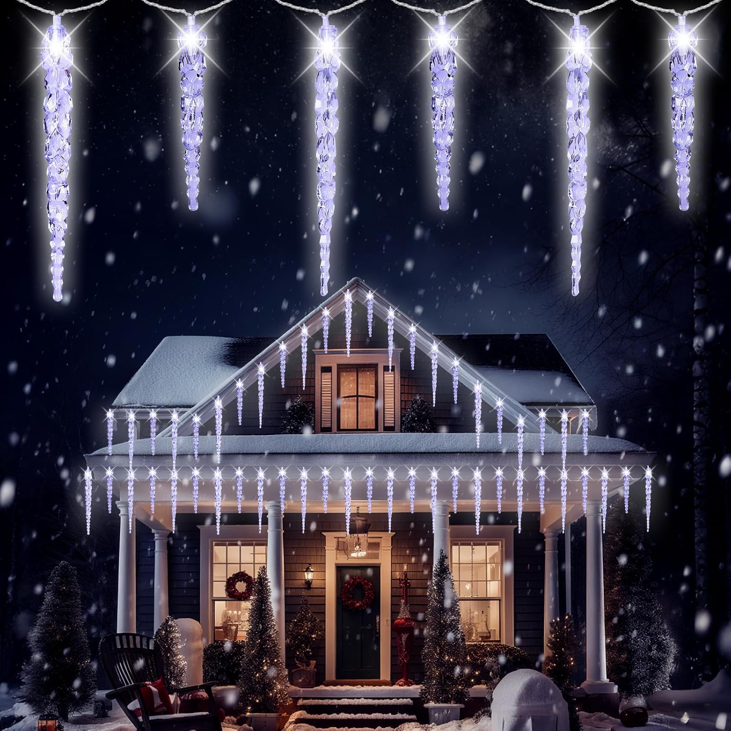 (New) Outdoor Icicle Lights, 16.2Ft 40 LED Twinkling Icicle String Lights, Connectable 40 Tubes Chrisitmas Lights, Waterproof Hanging Christmas Ornament Plug in for Wedding, New Year, Home Decor Icicle-White