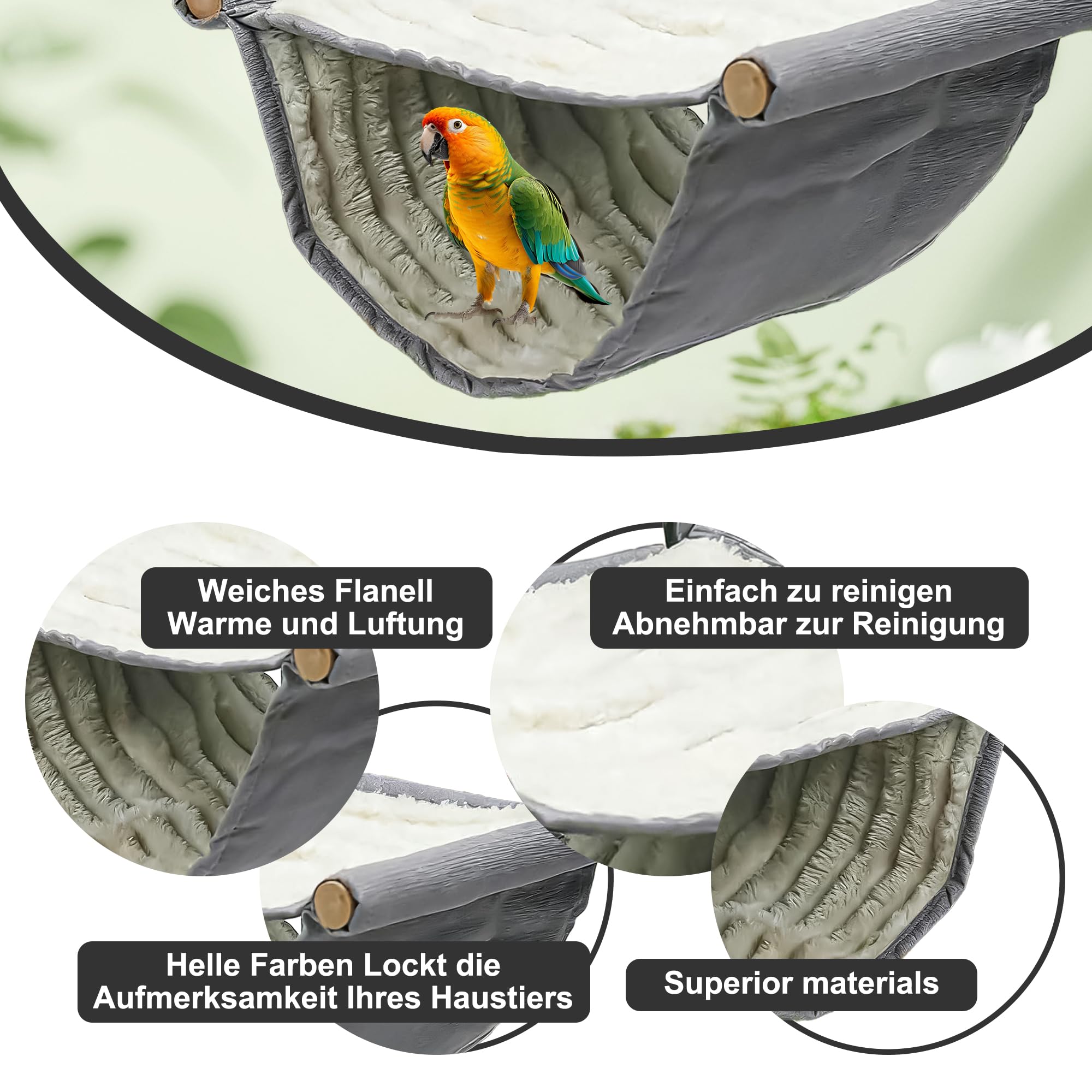 Hamac pour oiseaux - Accessoires pour perruches ondulées - Accessoires de cage à oiseaux - Nid d'oiseau chaud pour l'hiver - Nid d'oiseau - Grottes pour perroquets et petits oiseaux (gris)