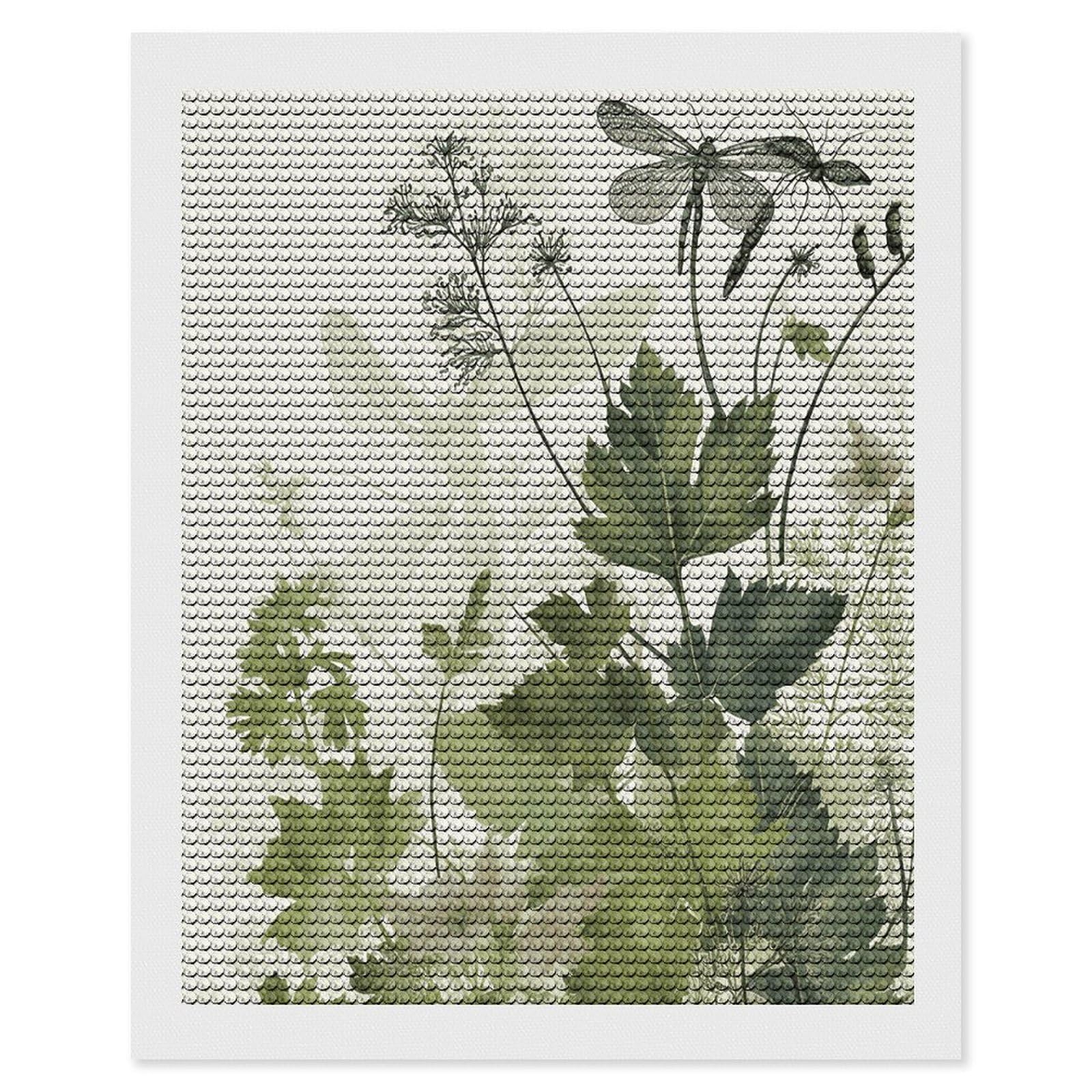 JTREHY Foliage and Herbs with Dragonflies Winged Diamond Art Kits Personalized DIY Round Diamond Painting Kits for Beginner Full Drill Diamonds Dots Paintings for Adults Gem Art Crafts Home Decor