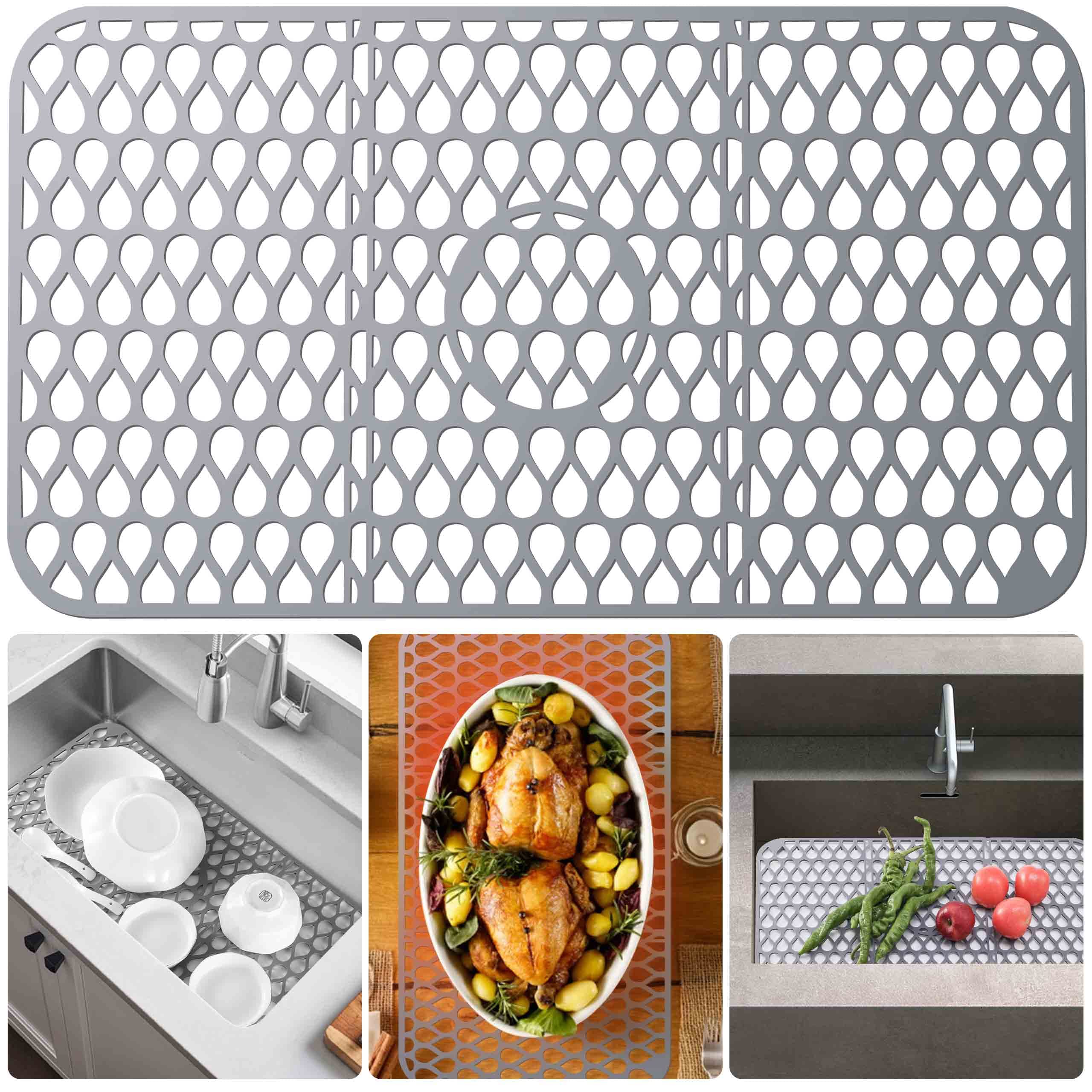 Photo 1 of 2 pack HNNJCK Silicone Sink Protector Mat for Kitchen Sink, 26''X13.8'' Kitchen Silicone Sink Mats with Free Cut Drain, Foldable Kitchen Sink Mats for Farmhouse Stainless Steel Ceramic Sink