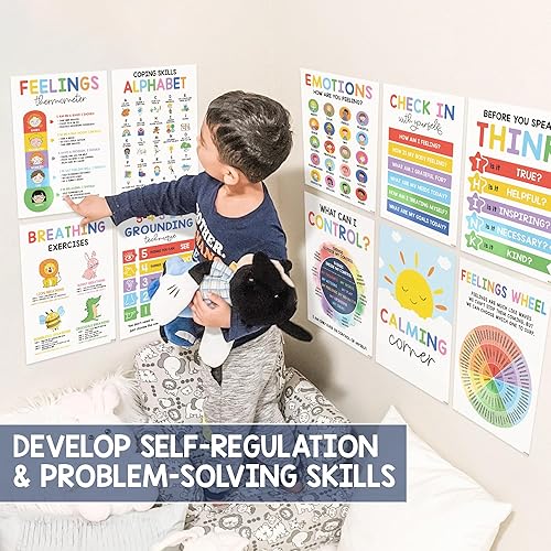 Miniatura 5 de 12 pósteres relajantes para el aula de esquina (10 x 14)  Tabla de ruedas de sentimientos y póster de emociones para niños, suministros de esquina