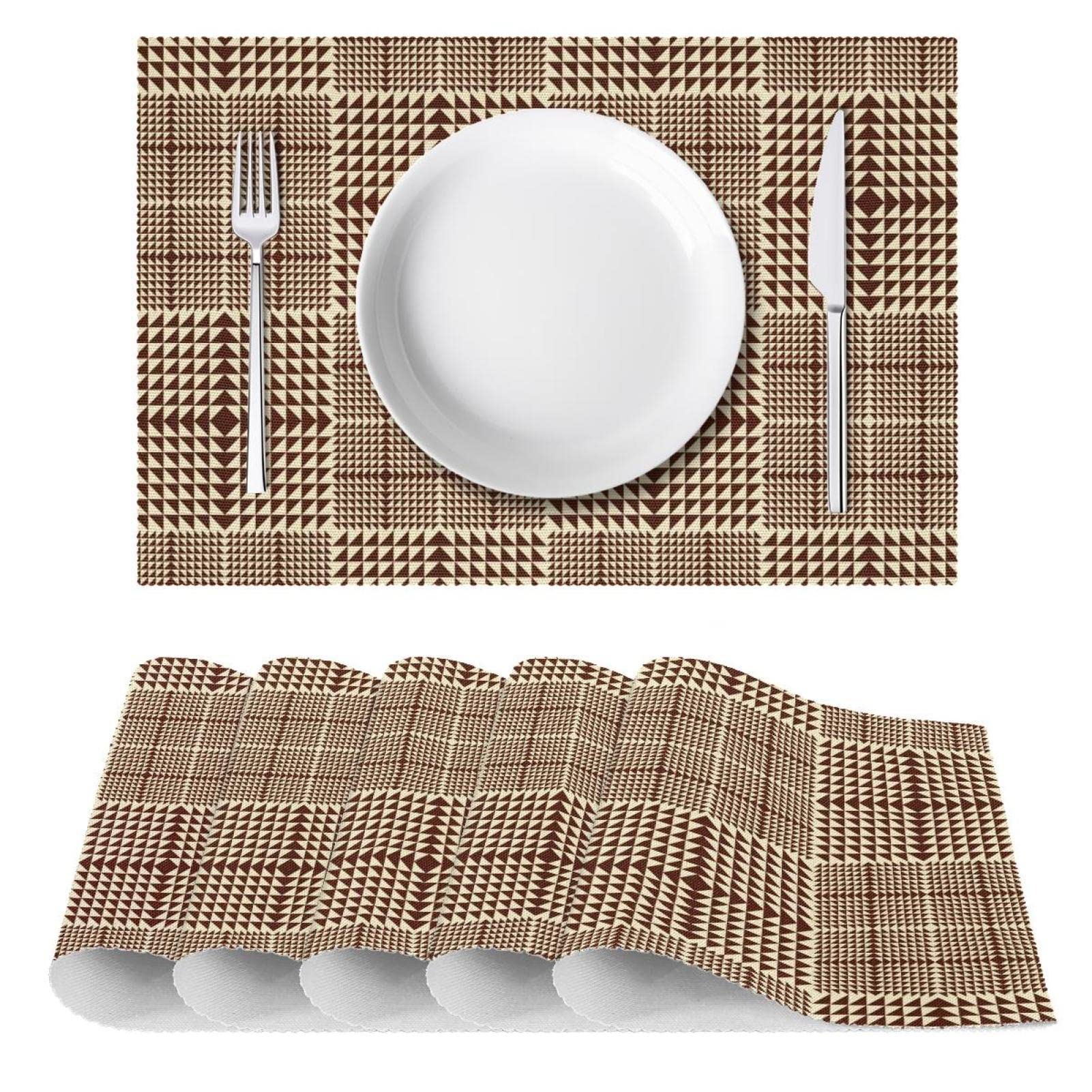 Platzdeckchen, braun, kariert, waschbar, wärmeisolierend, rutschfest, für Küche und Esszimmer, 6 Stück