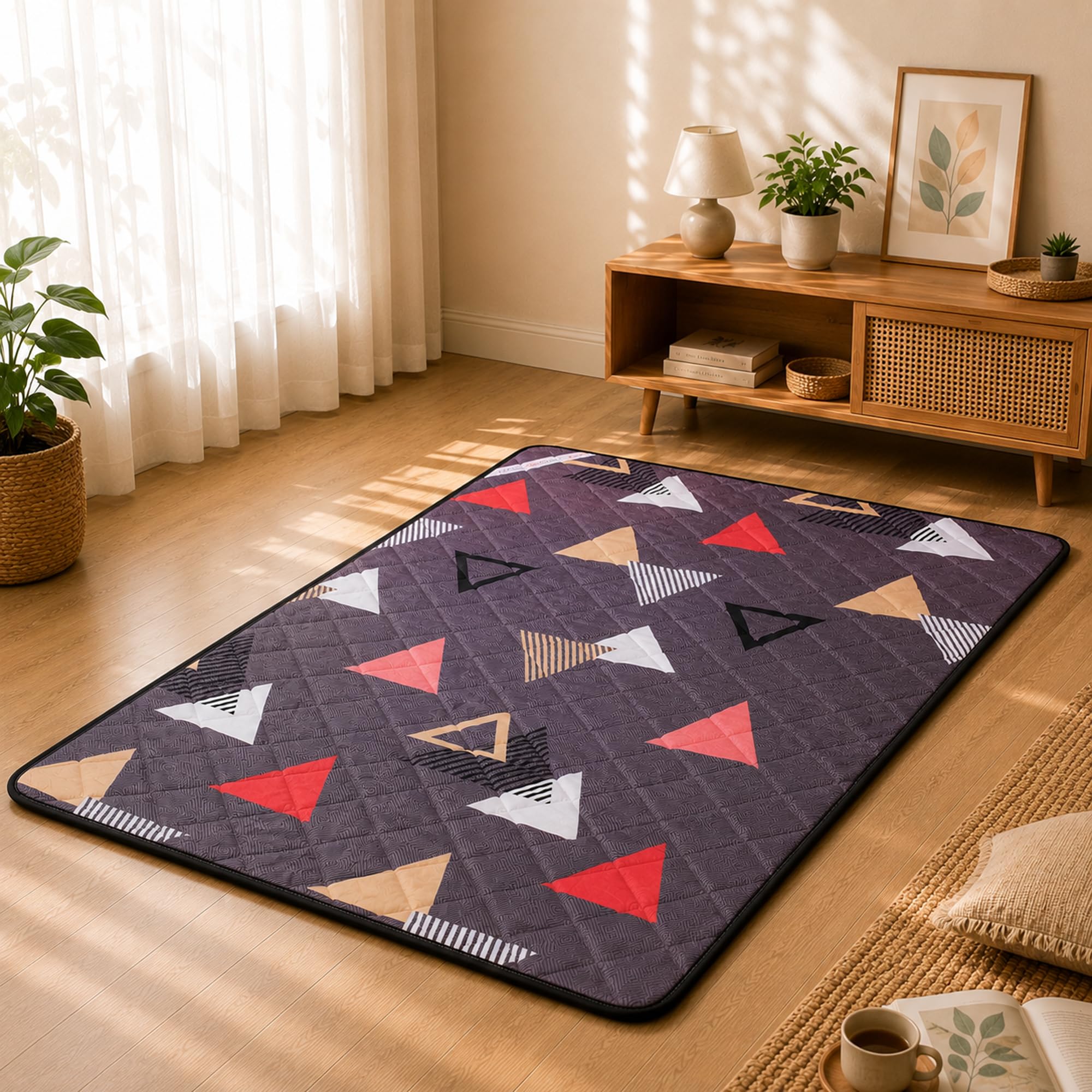 Rhythm Lite 1 Inch Foldable Foam Mattress, Single Size Lightweight Multipurpose Mat, Useful in Travel, Picnic, Floor Mattress (Red 72x36x1 inch)-image-29