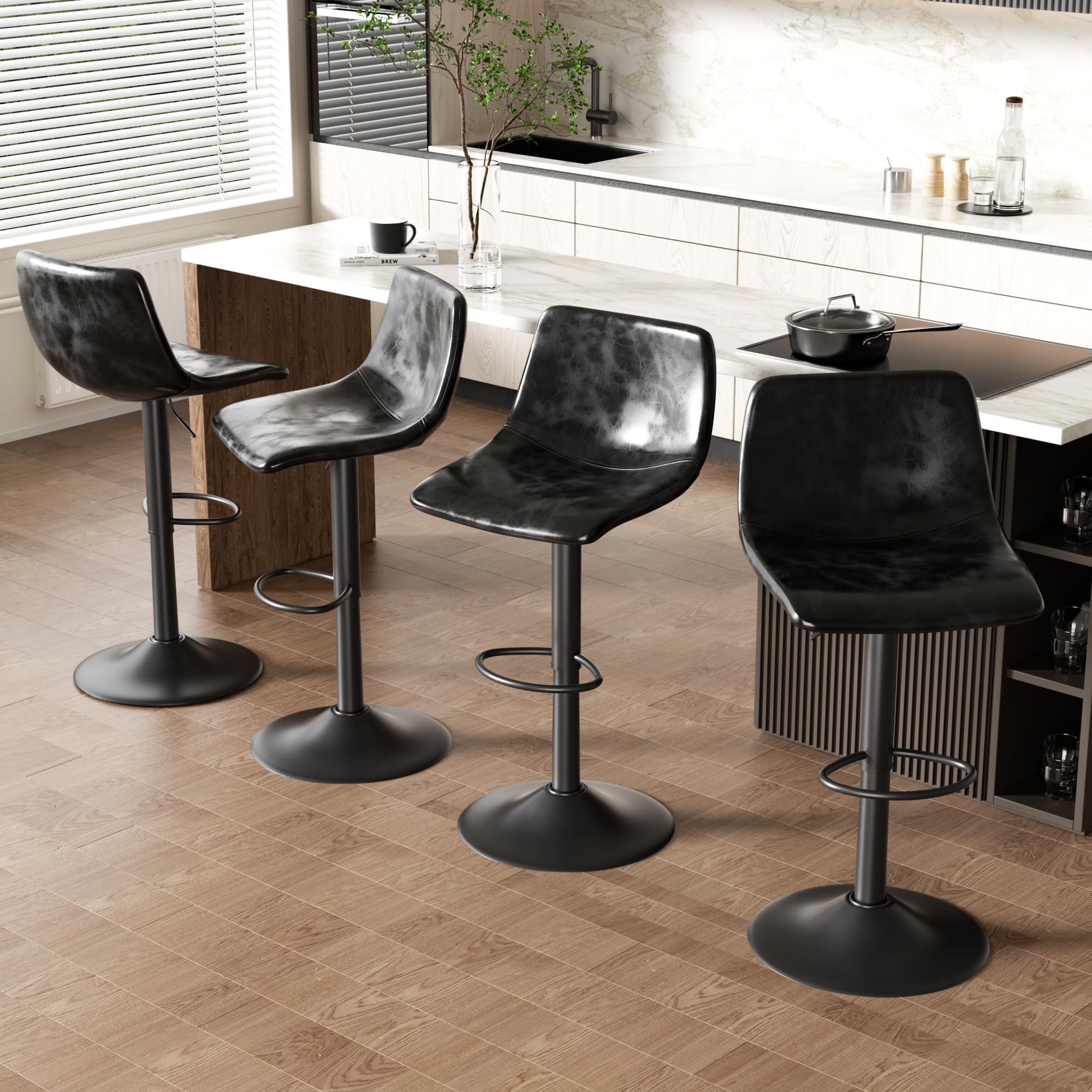 Bar Stools Set of 4, Modern PU Leather Adjustable Swivel Bar Stool, Counter  Height Barstools for Home Kitchen Island, Black