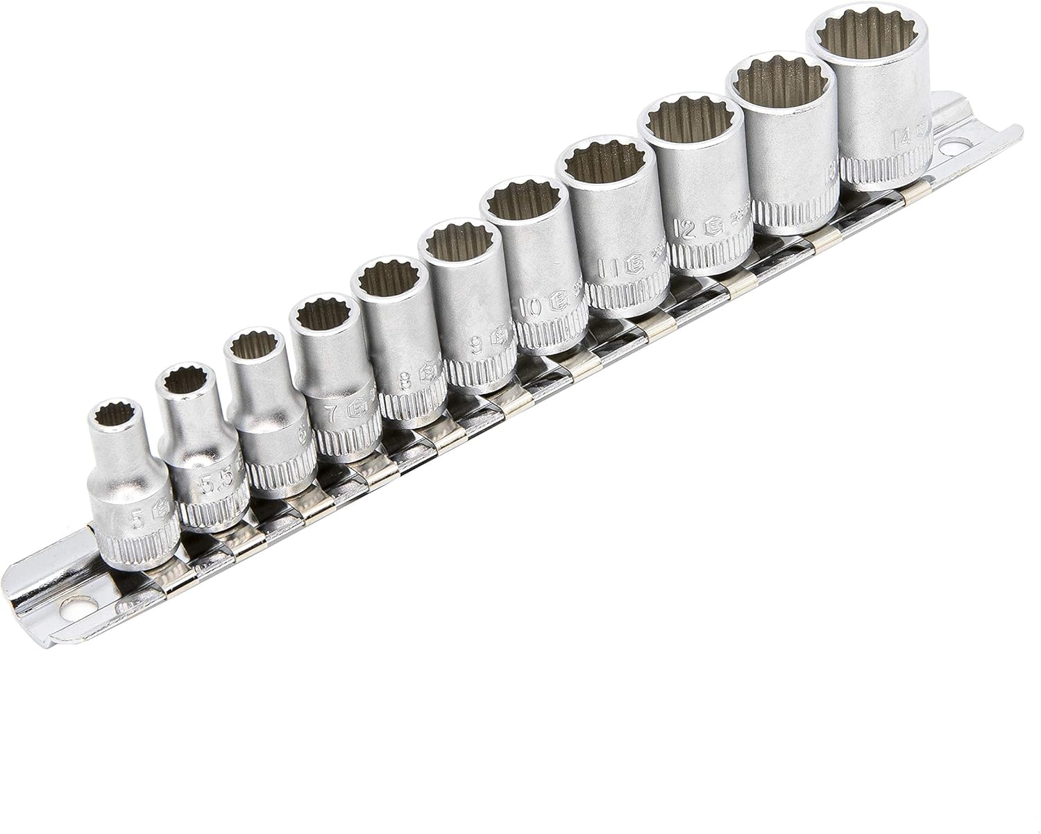 Genius Tools 11 Piece 1/4" Drive Metric Hand Socket Set (12-Point), 5mm-14mm - TW-211M