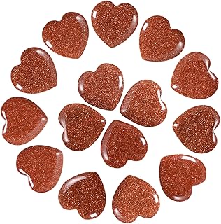 Marrywindix 15 Packs 0.8 Inch Healing Crystal Natural Gold Sandstone Heart Love Carved Palm Worry Stone Chakra Reiki Balan...