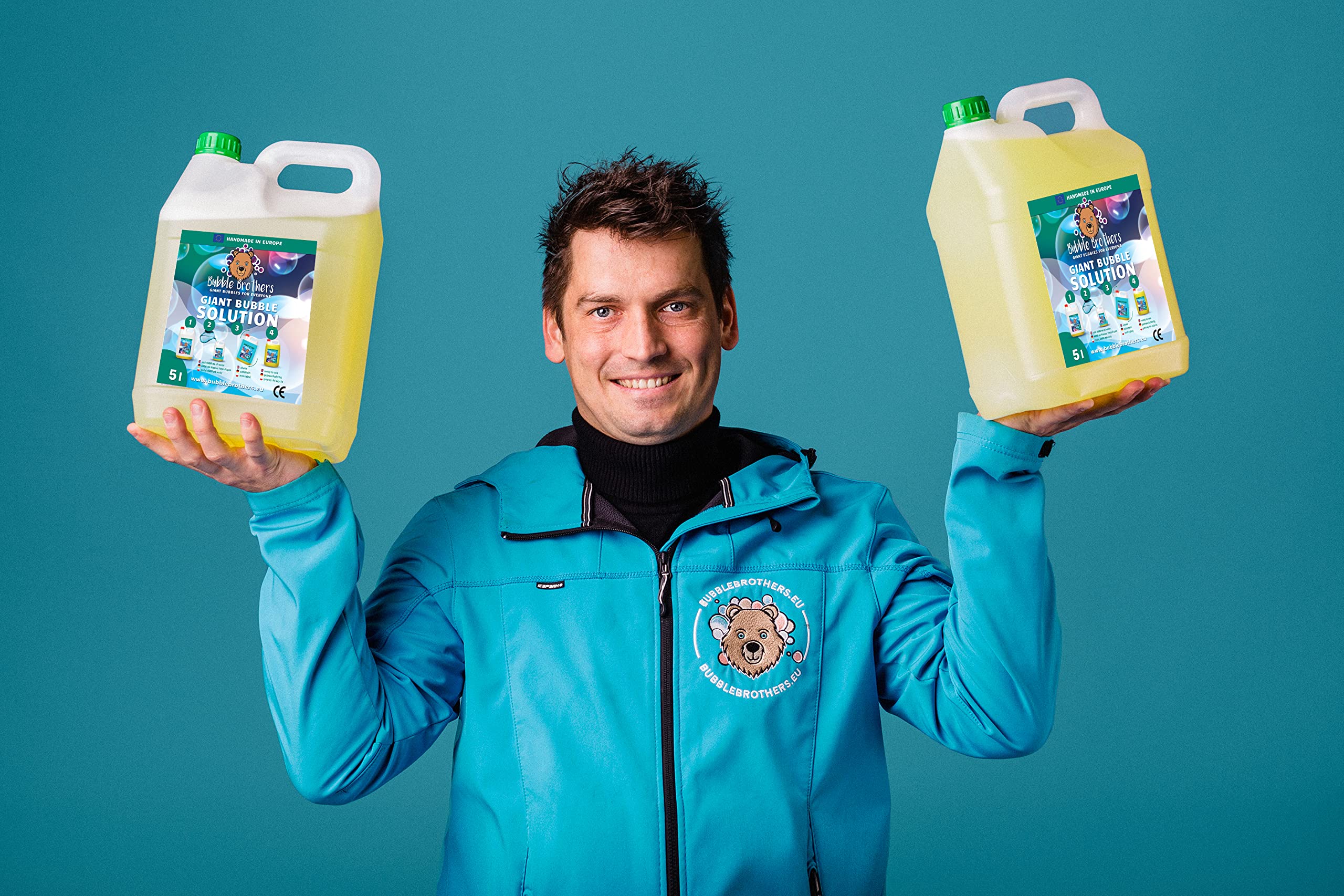 Bubble Brothers Bańki mydlane, butelka uzupełniająca, 5 l, koncentrat do dużych baniek mydlanych, stabilne bańki mydlane (1 x 5 l + 1 proszek)
