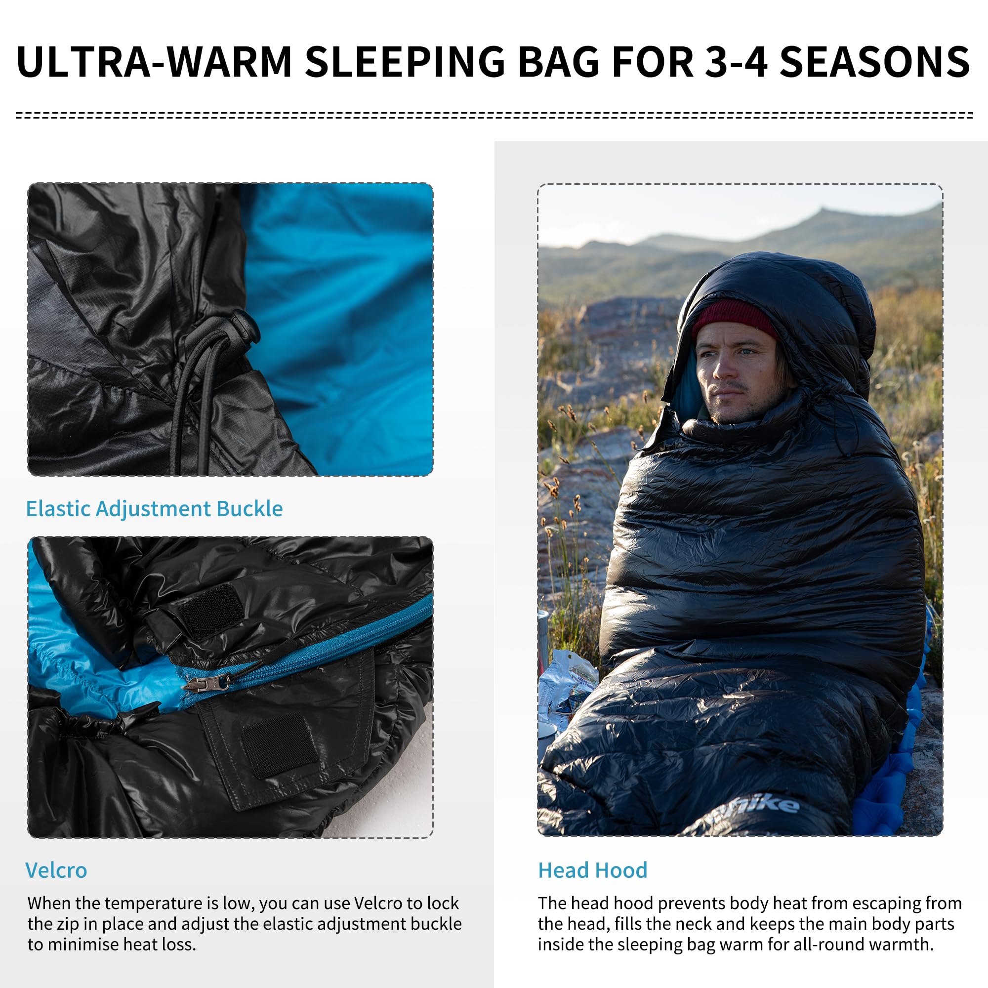 Naturehike CW1000 Saco de dormir de plumón ultraligero portátil compacto invierno saco de dormir 4 estaciones para adultos y niños al aire libre camping senderismo viajes con saco de compresión
