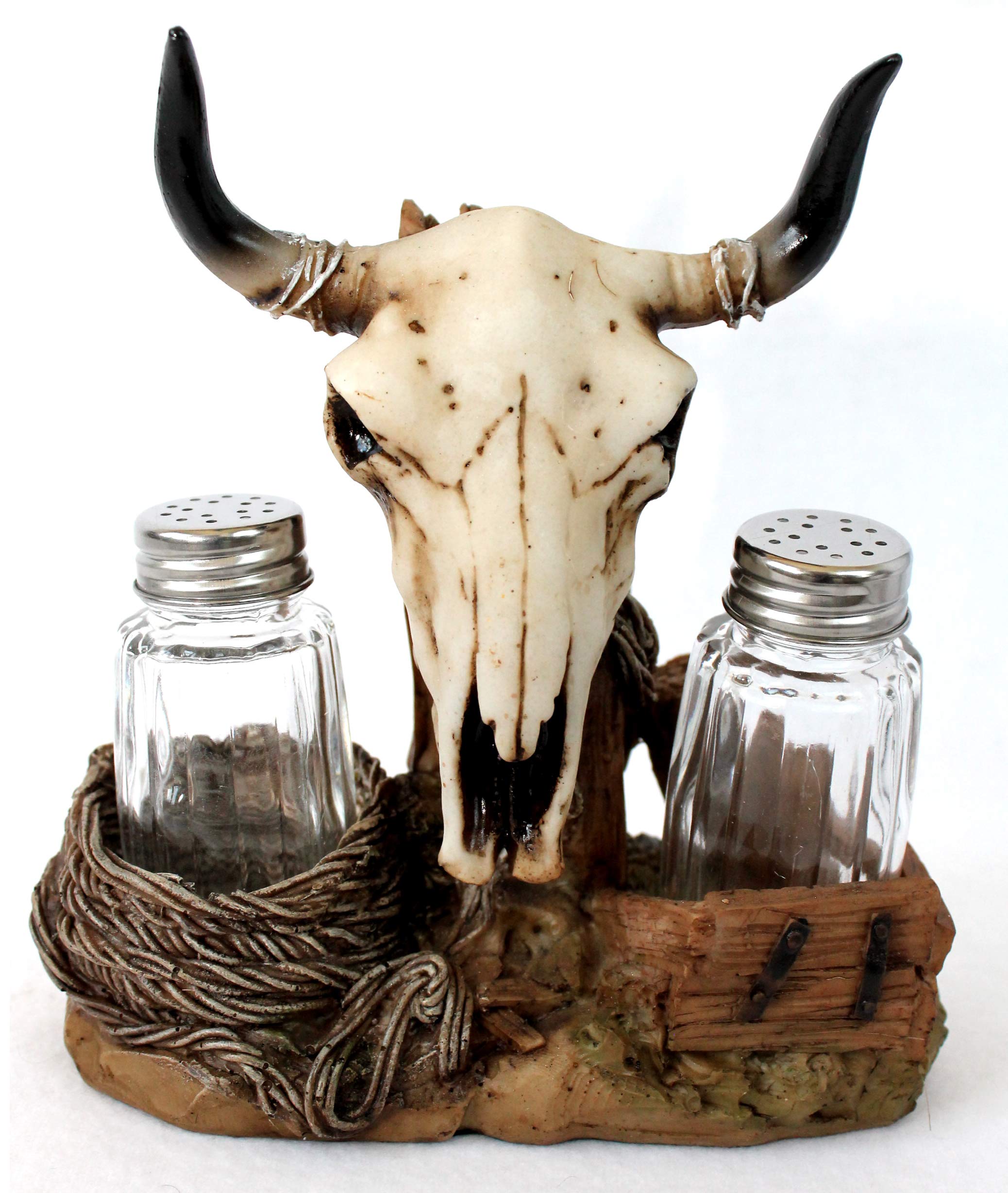 Juego de salero y pimentero, diseño de calavera de búfalo Country y Western