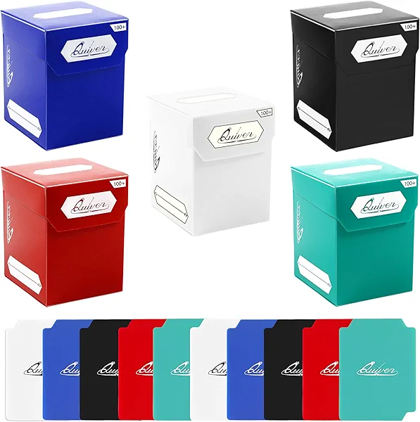Quiver Time 100+ Standard Trading Card Deck Blocks Fits MTG Deck & Other TCG Cards - Set of 5 Commander Deck Box with 2 Dividers/Card Deck Box (White, Black, Blue, Red & Green)