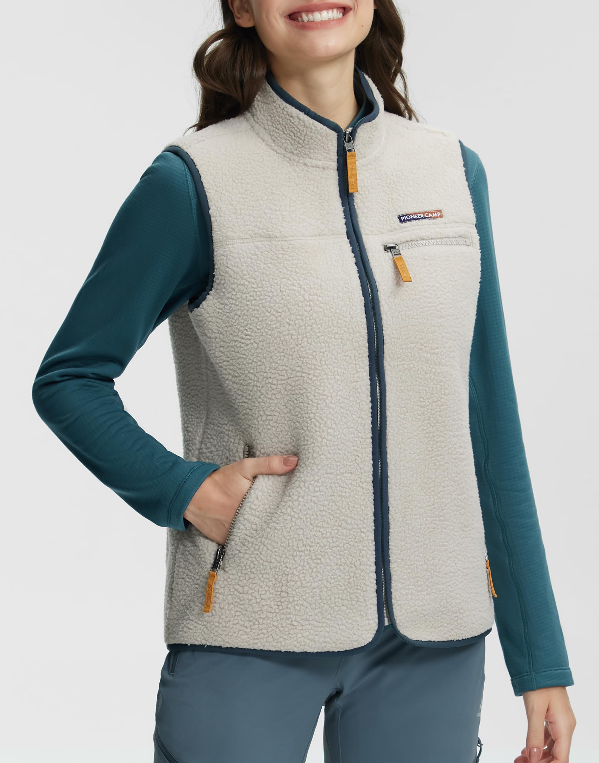 Pioneer Camp Gilet polaire sans manches pour femme - Gilet en fourrure de peluche super chaud avec col montant et fermeture éclair pour l'automne, la randonnée, le ski