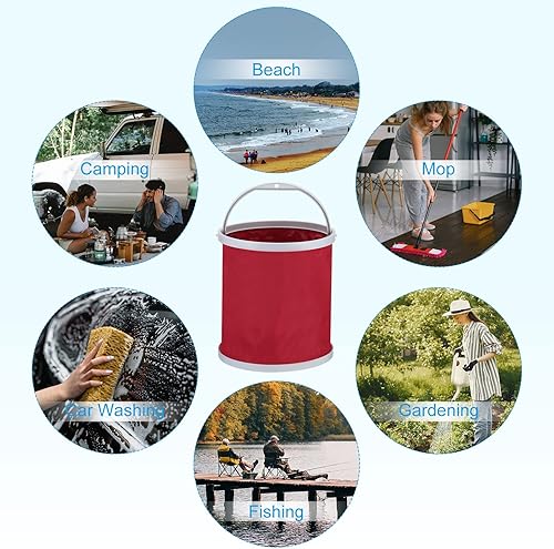 Miniatura 6 de PATIKIL Cubo plegable, cubo plegable portátil contenedor de agua plegable con mango para acampar pesca