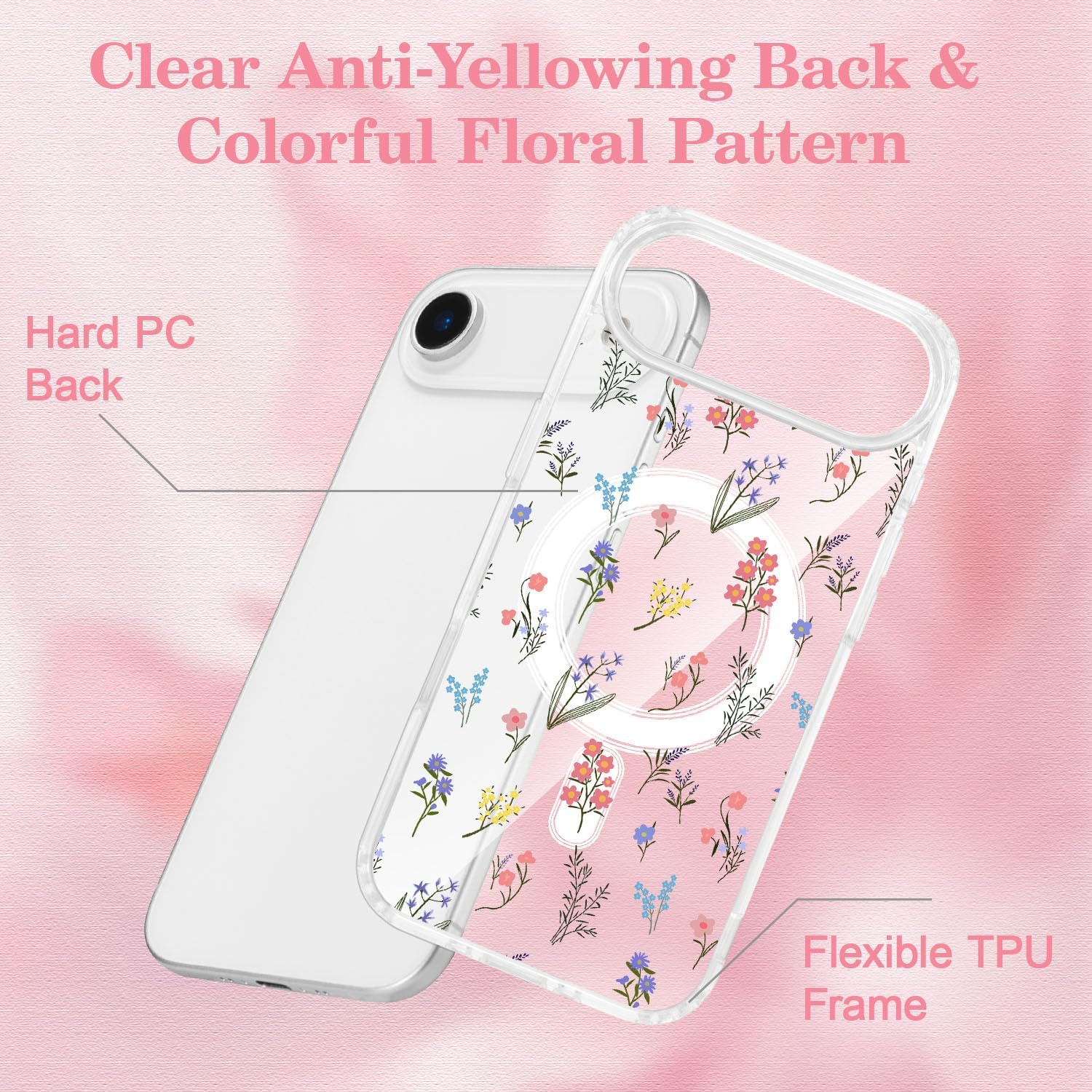 QLTYPRI Magnetic for iPhone Air Case Compatible with Magsafe, Cute Floral Flower Aesthetic Phone Case Slim Clear Anti-Yellowing Shockproof Phone Cover for Girls Women - Colorful - Image 5