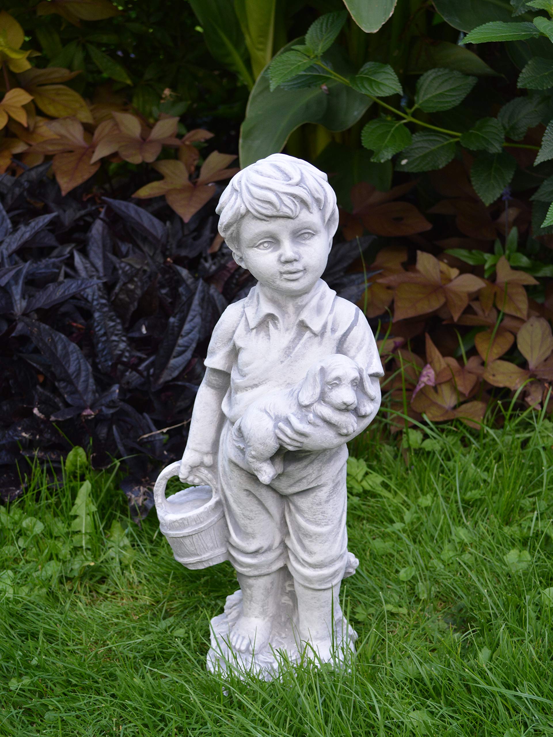 gartendekoparadies.de Set Ragazzo e Bambina Figura Pietra H 42/43 cm 12 kg Grigio Resistente al Ghiaccio per Esterni
