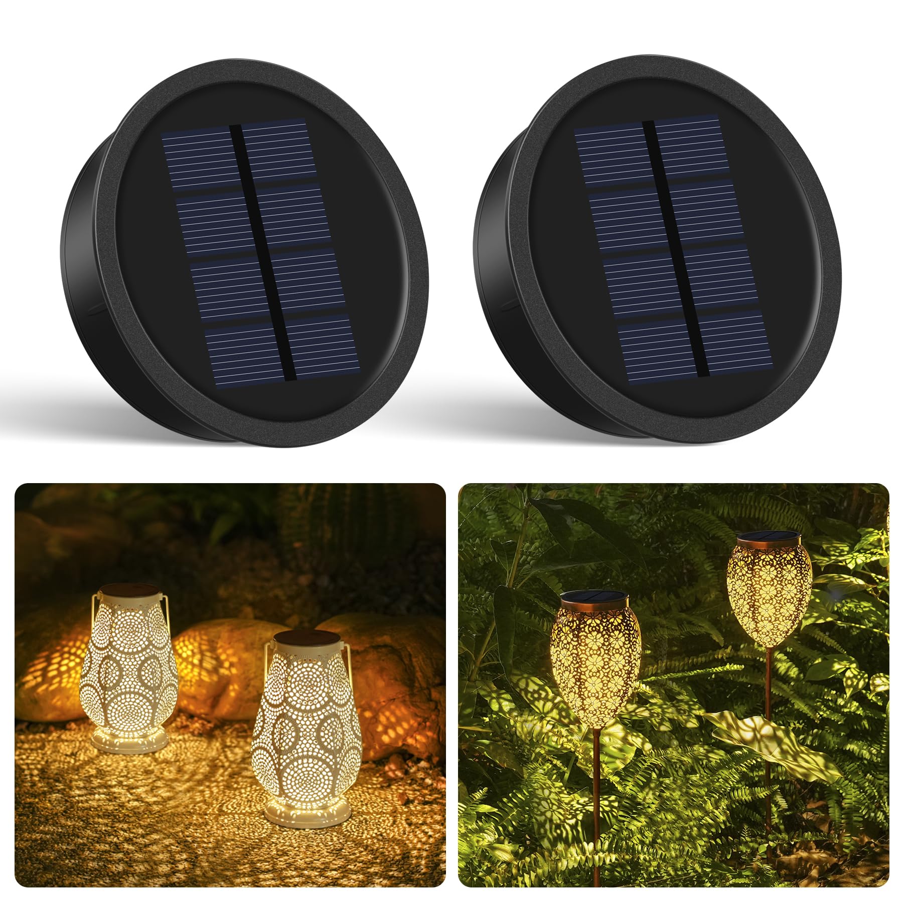 JOYCREATOR Solarleuchten Ersatzteile Φ8,2 cm, 1 Stück 15 LM Solar Ersatzdeckel Top 800 mAh, IP65 Wasserdicht Ersatz Solarmodul