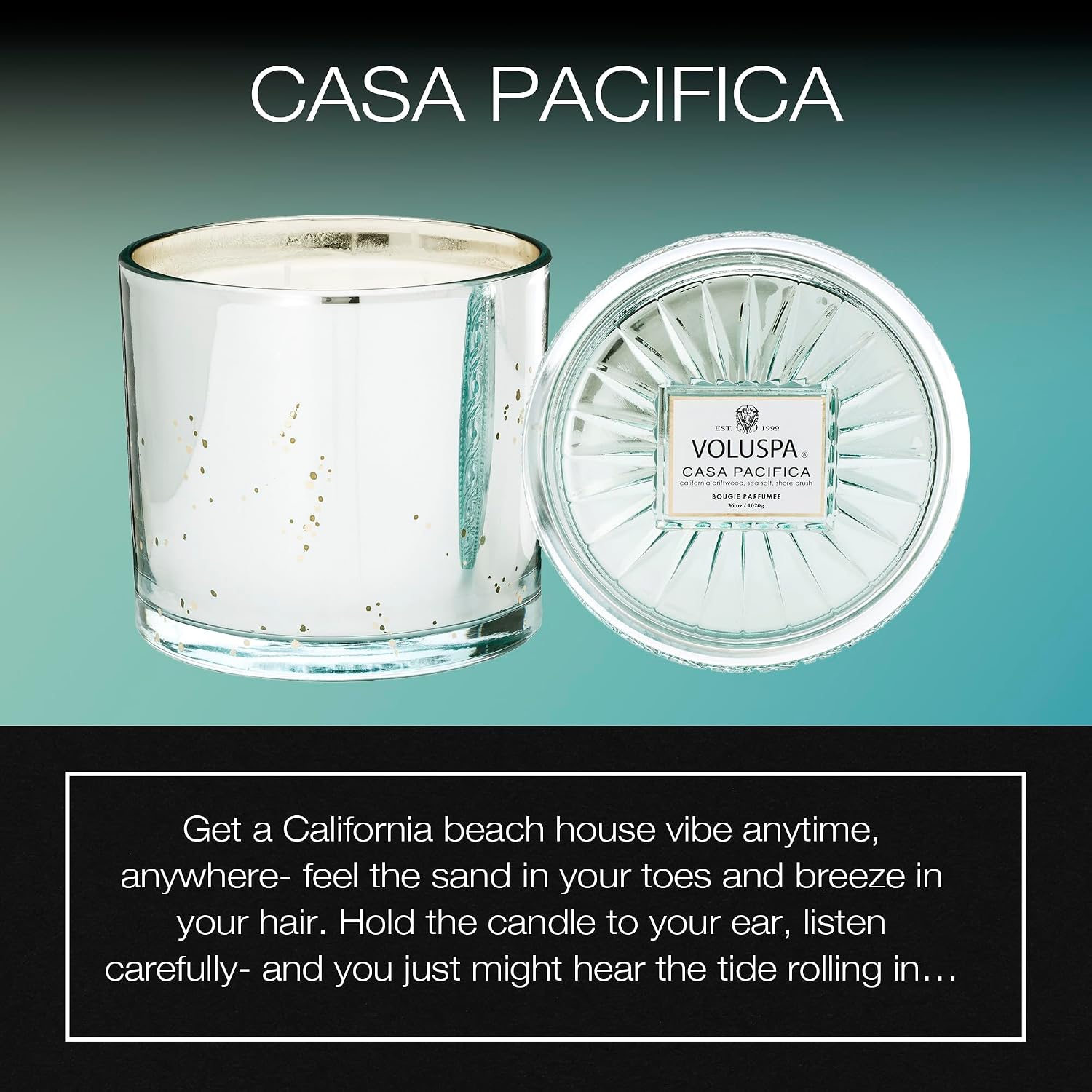 Voluspa Casa Pacifica, Grande Maison 3 Wick Glass Candle, 36 oz, 100 Hour Burn Time, Coconut Wax for Clean Burning, Handcrafted in the USA