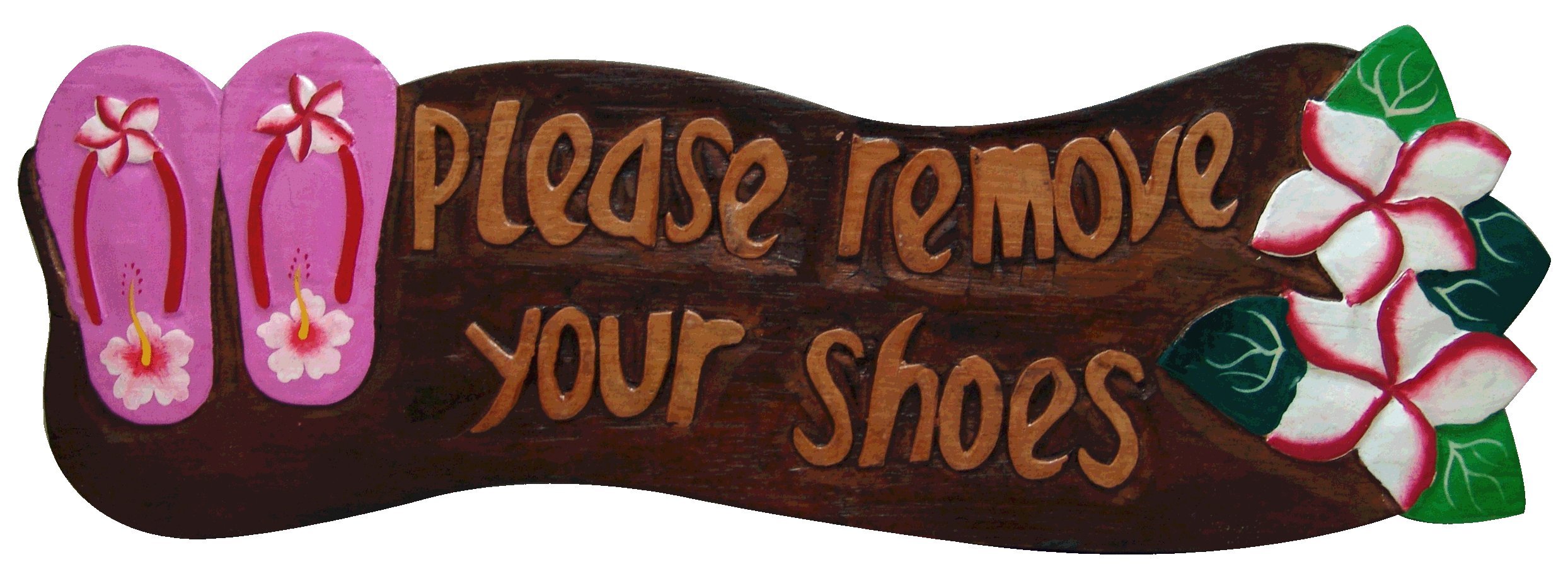 Please Remove Your Shoes Wood Sign with Flip Flops Tropical Flower