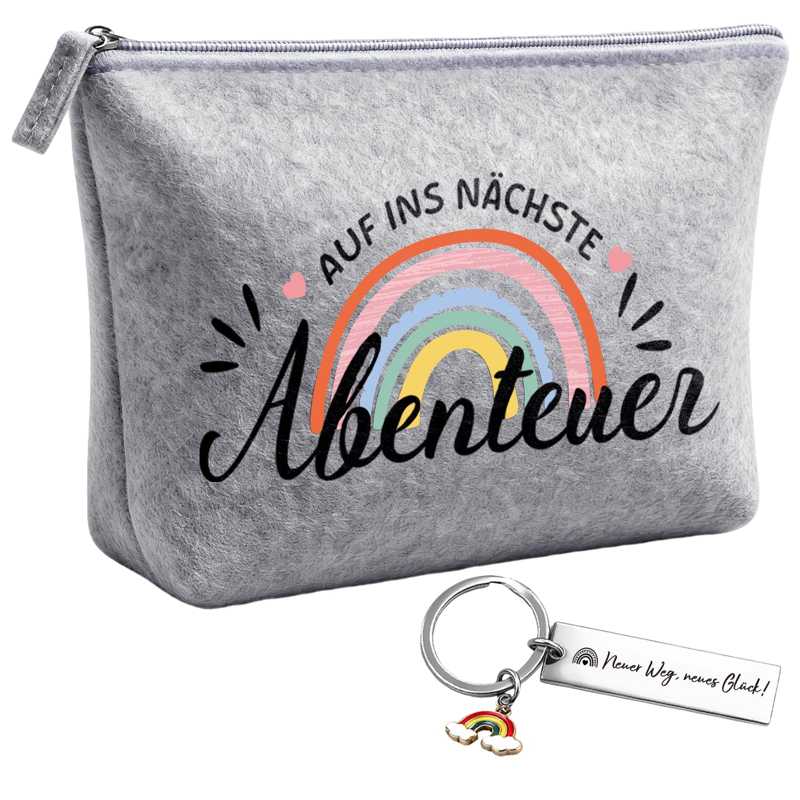 TUZELIYA Abschiedsgeschenk Kollegen Jobwechsel - 2Pcs Kollegin Geschenk mit Kosmetiktasche aus Filz und Schlüsselanhänger Frauen Bester Freund Freundin Mädchen - Hellgrau