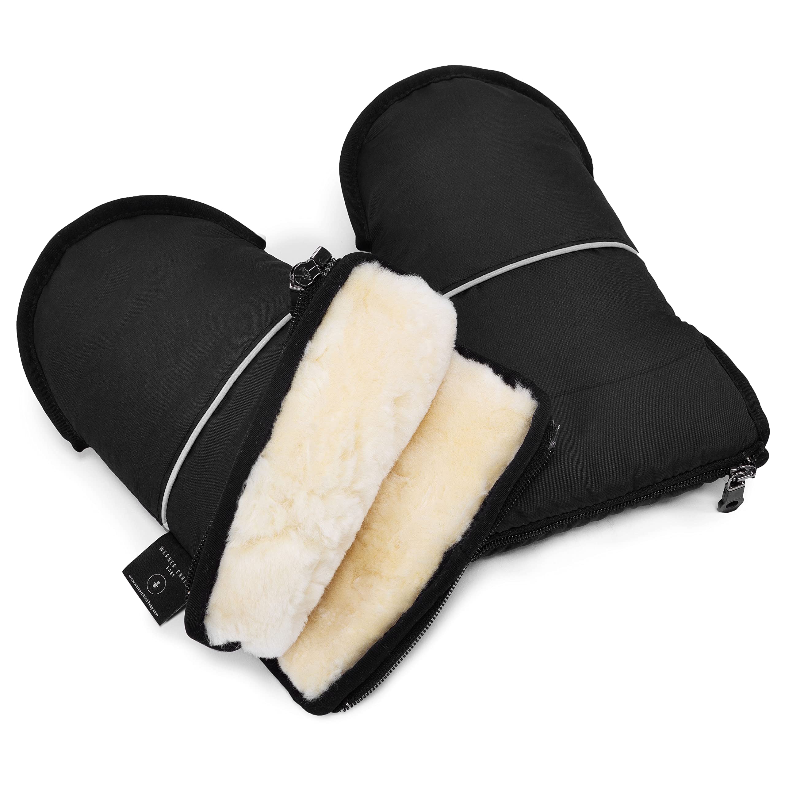 Lammfell Handwärmer von WERNER CHRIST BABY – GLOVY Handschuhe sind der ideale Kinderwagen-Muff aus medizinischem Fell, warmer universaler und wasserabweisender Handmuff, in black (schwarz)