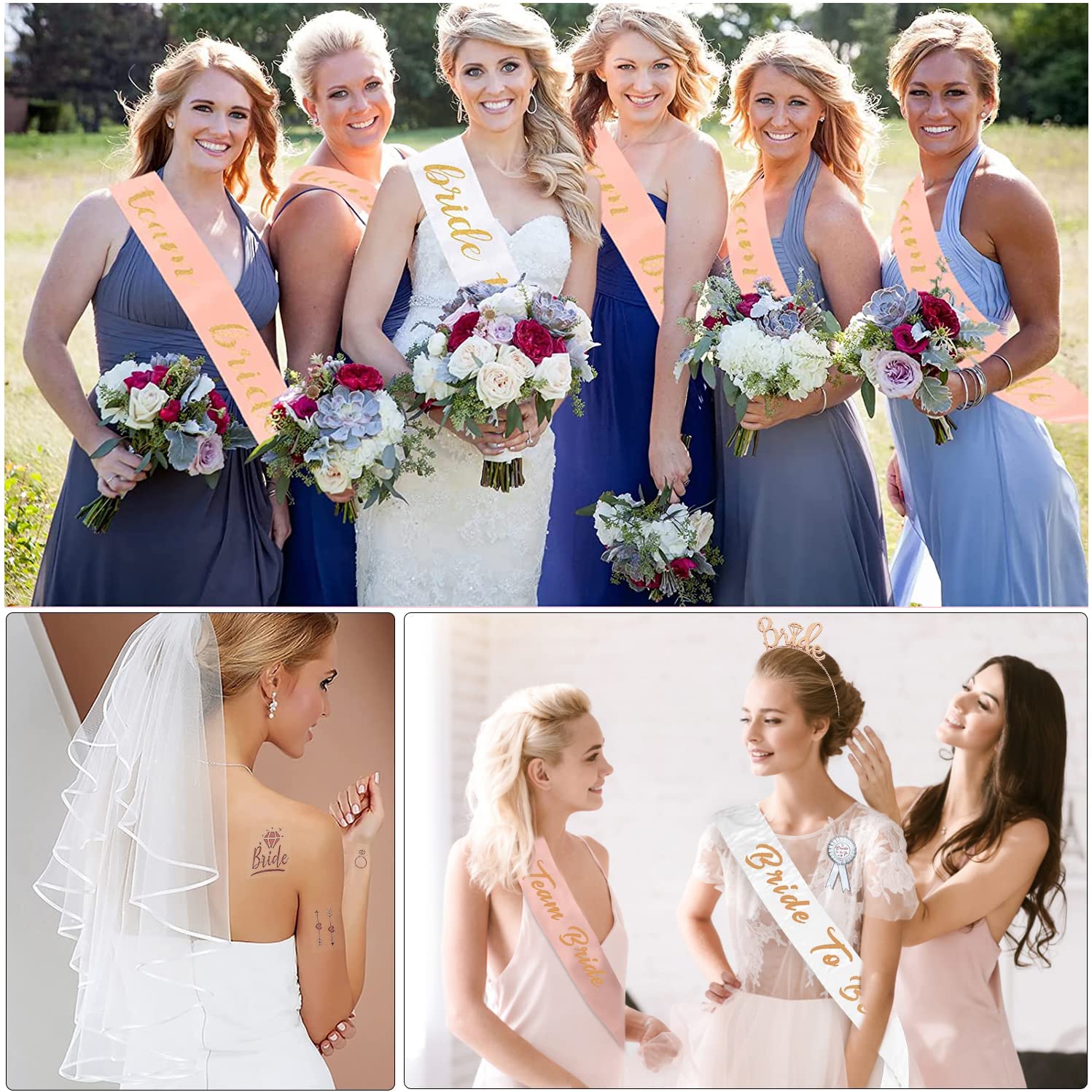 Set Addio Al Nubilato: Fascia Sposa, Velo E Diadema Oro - Accessori Matrimonio Per Foto E Festa