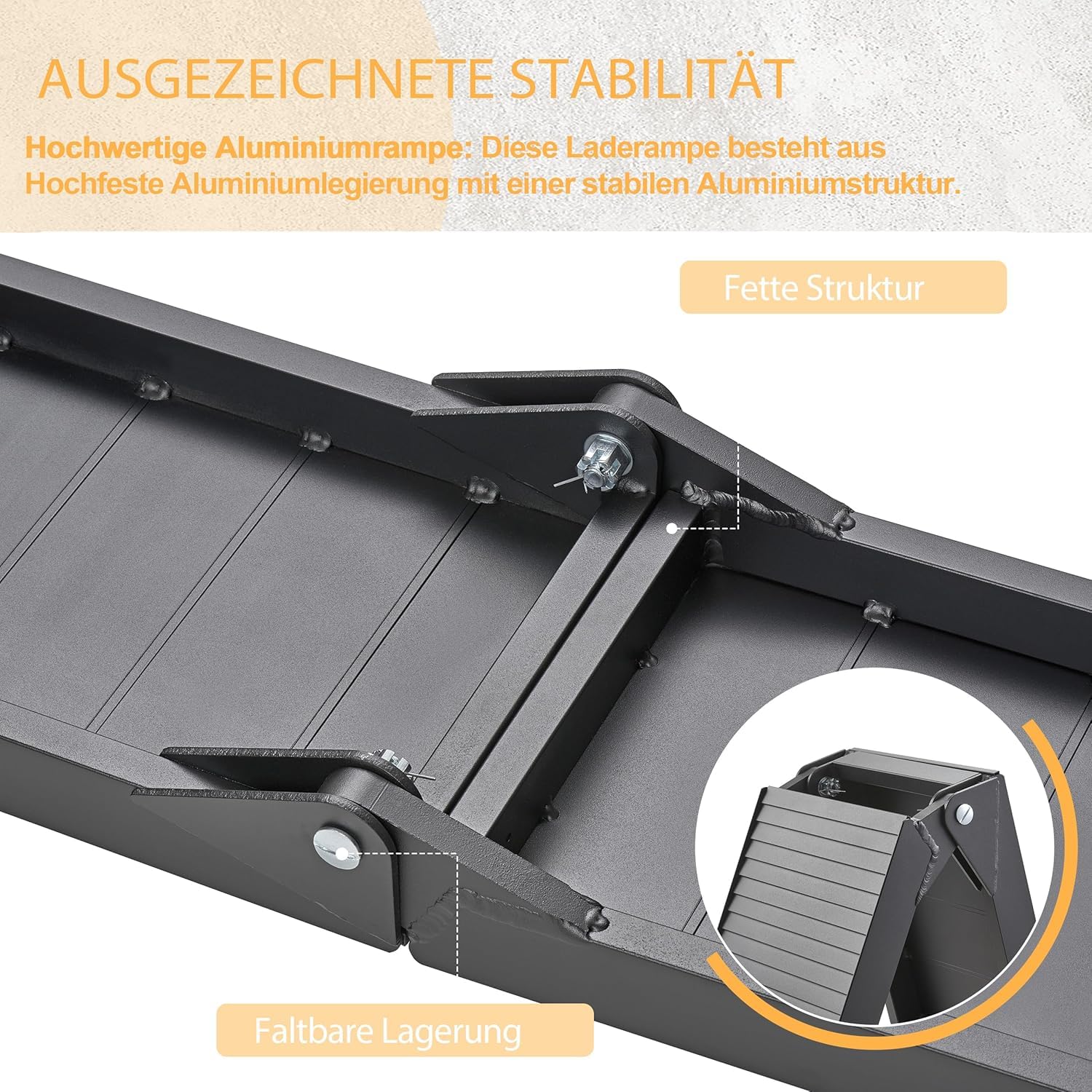 gardhom Rampe Auto Klappbar 340kg Alu Auffahrrampe PKW Stabil Laderampe für Anhänger Auffahrrampe Motorrad Fahrradrampe 203x28x4.5cm