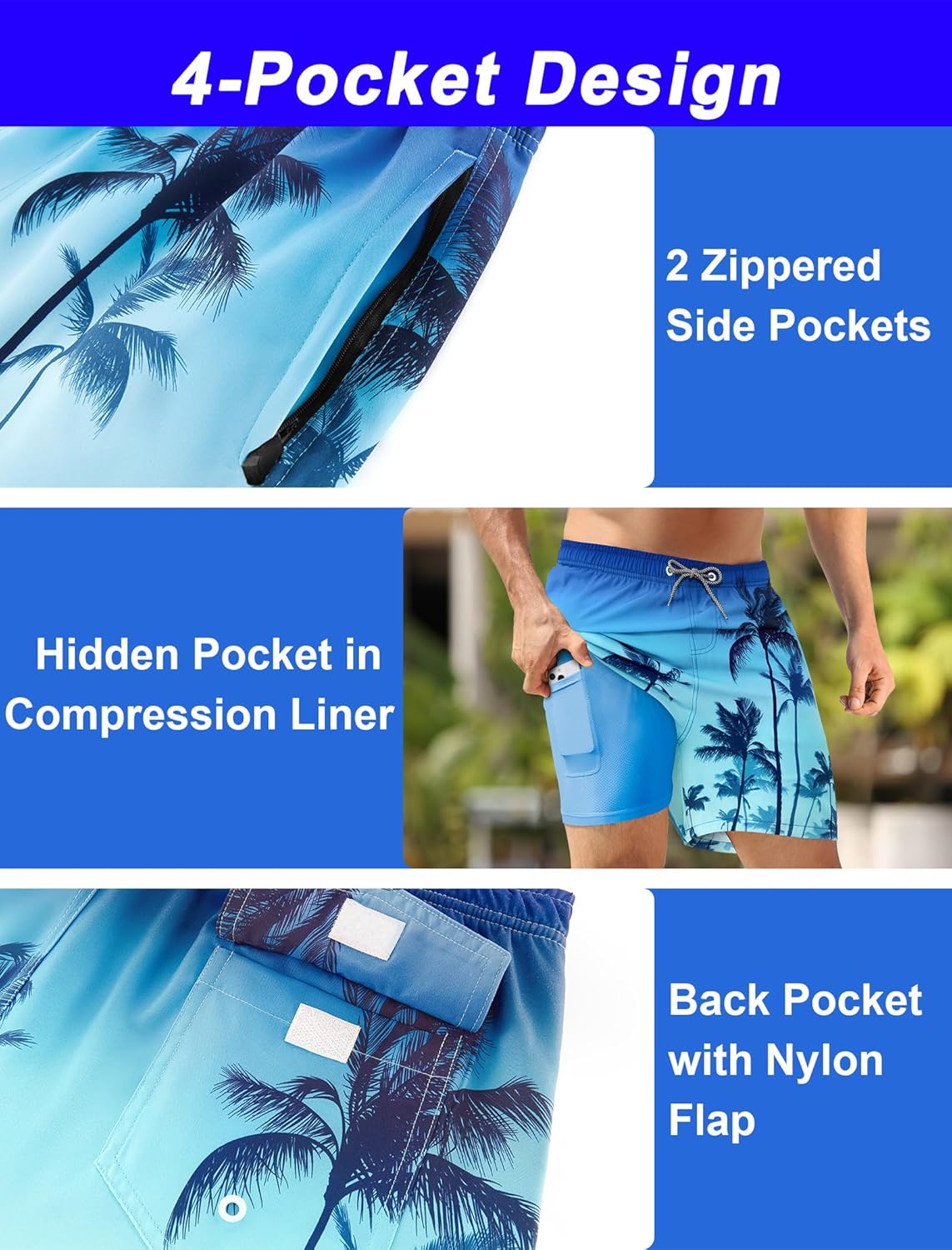 APTRO Mens Swim Trunks with Compression Liner 5 inch Inseam Quick Dry 2 in 1 Swimming Board Shorts Beach with Zipper Pockets - Image 4