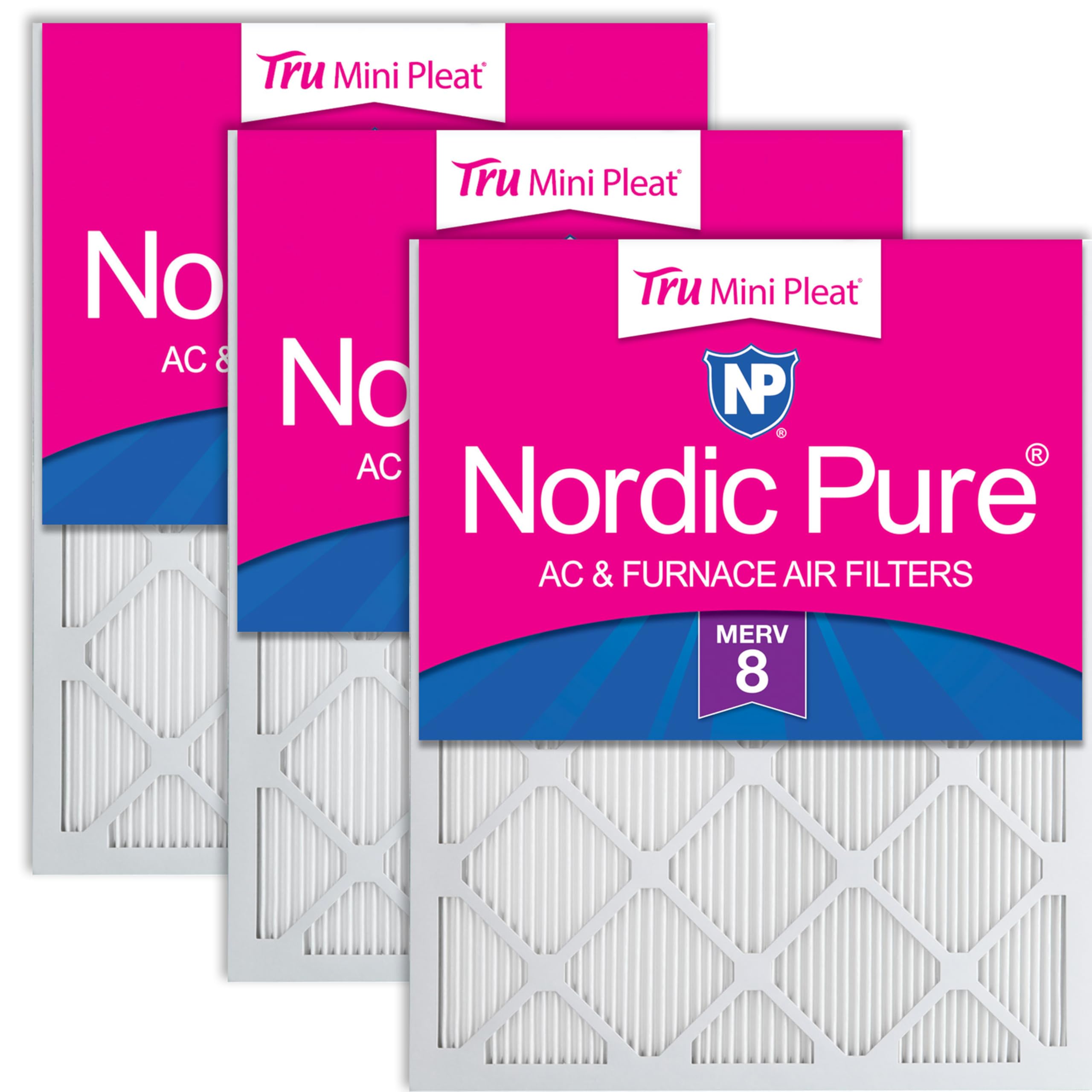 Nordic Pure 14x30x1 Tru Mini Pleat MERV 8 AC Furnace Air Filters 3 Pack