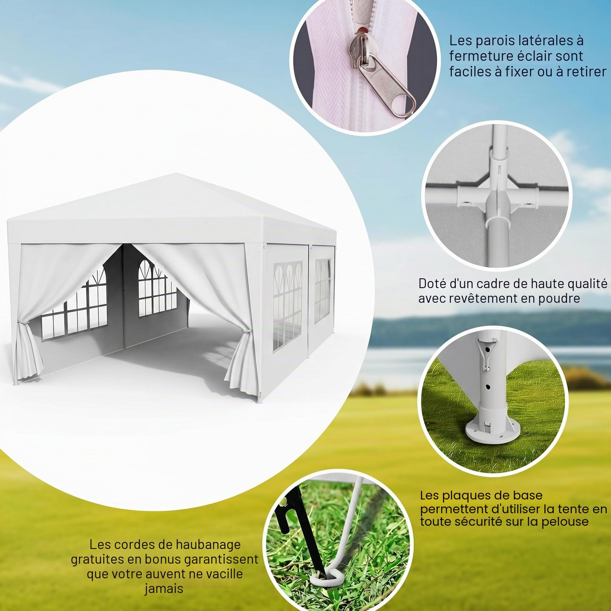 Tonnelle pliable 3 x 3 m, imperméable, stable, résistante à l'hiver, avec panneaux latéraux amovibles, protection UV et coupe-vent, tonnelle de jardin, tente de fête, pour marché, festival, camping