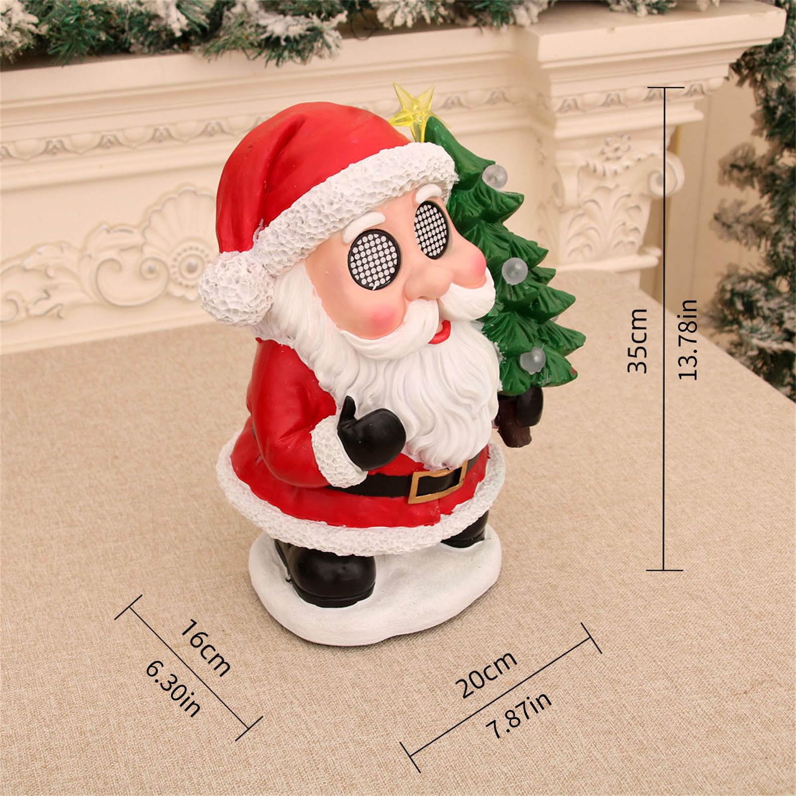 Figura decorativa de resina con luz LED para mantel, decoración de mesa, decoración de mesa con música de Navidad brillante, figura de resina musical con luz LED para repisas