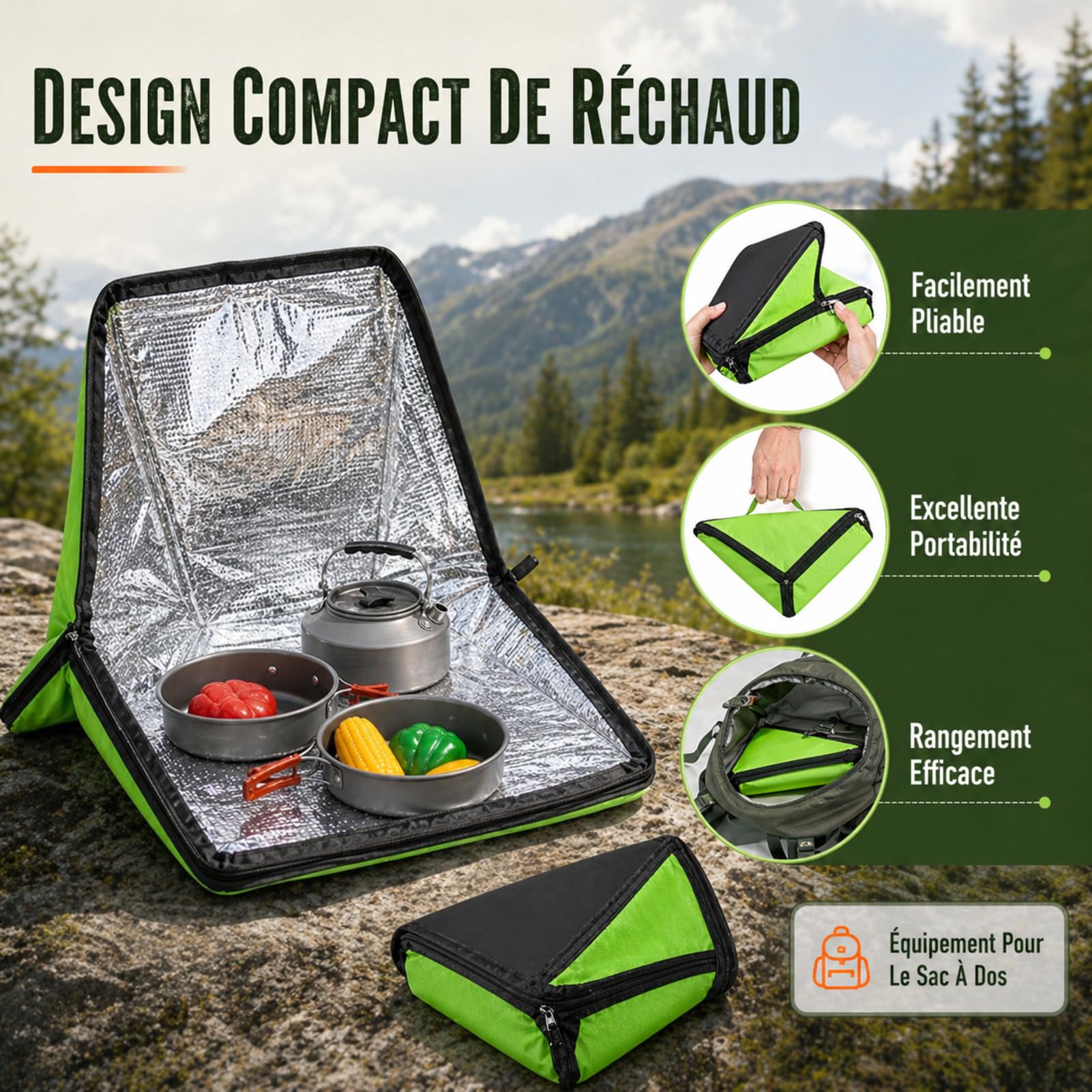 Four Solaire Pliable - Portable Cuiseur Solaire Extérieur Sans Électricité | Résistant À La Chaleur Avec Doublure D'aluminium, 110°C Haute Température Pour Camping, Randonnée Et Vie En Camping-Car