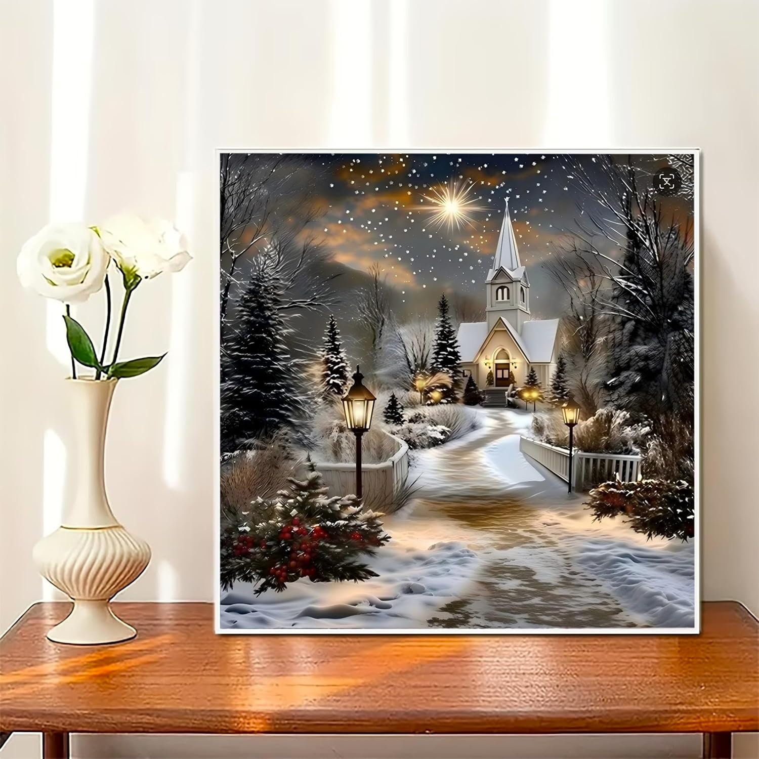 DIY Winter Church Christmas Diamond art for Adults Beginners, 14X14 Inch