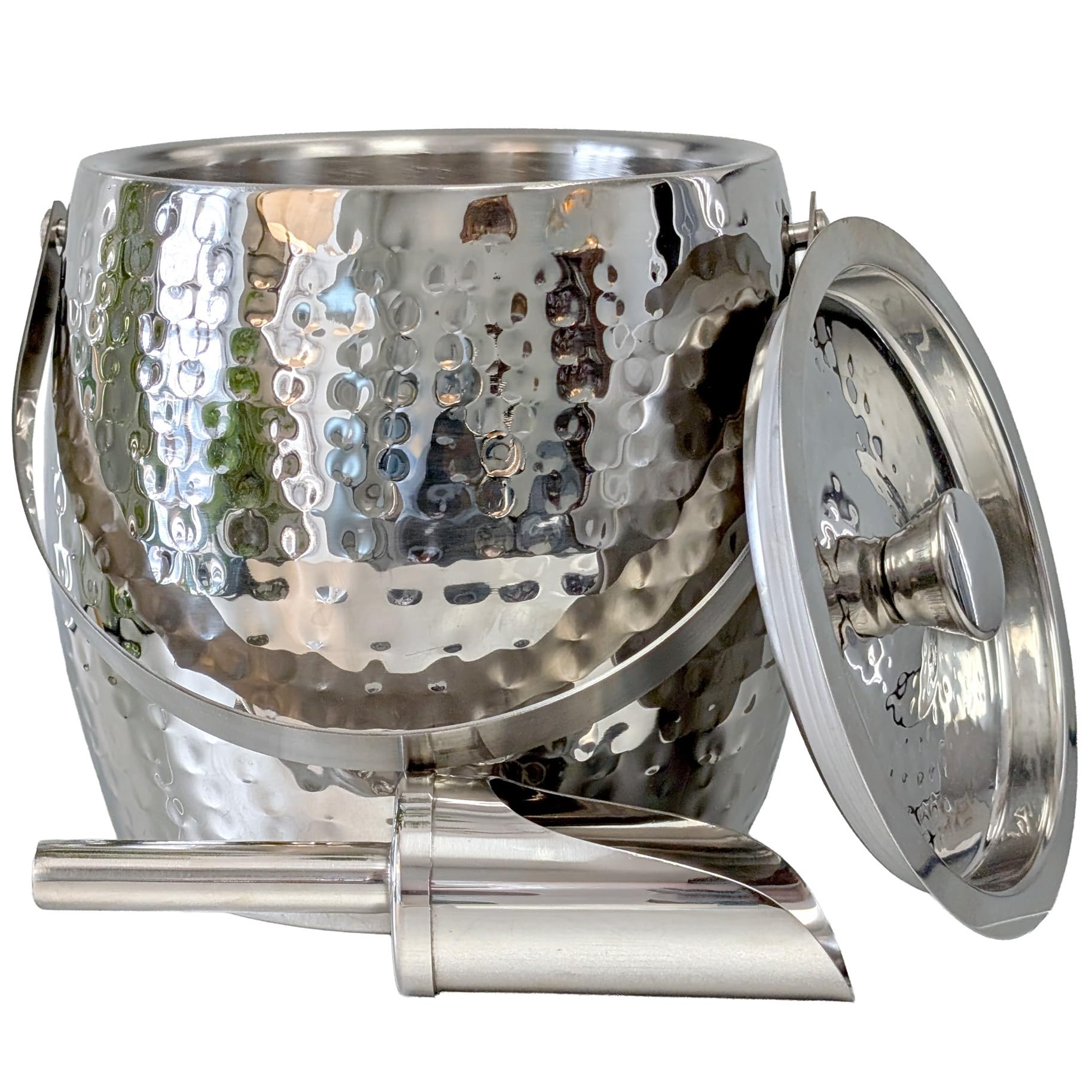 BREKX 3-QT Insulated Ice Buckets for Parties with Lid and Scoop - Iceberg Anchored Wine Chiller Champagne Bucket for Cocktail Bar, Metal Bucket with Lid, Non-Sweat