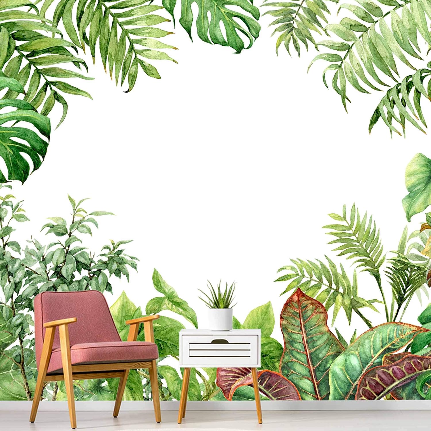 SIGNWIN Wall Mural Flowers and Leaves Removable Self-Adhesive Wallpaper Wall Decoration for Bedroom Living Room - 66x96 inches