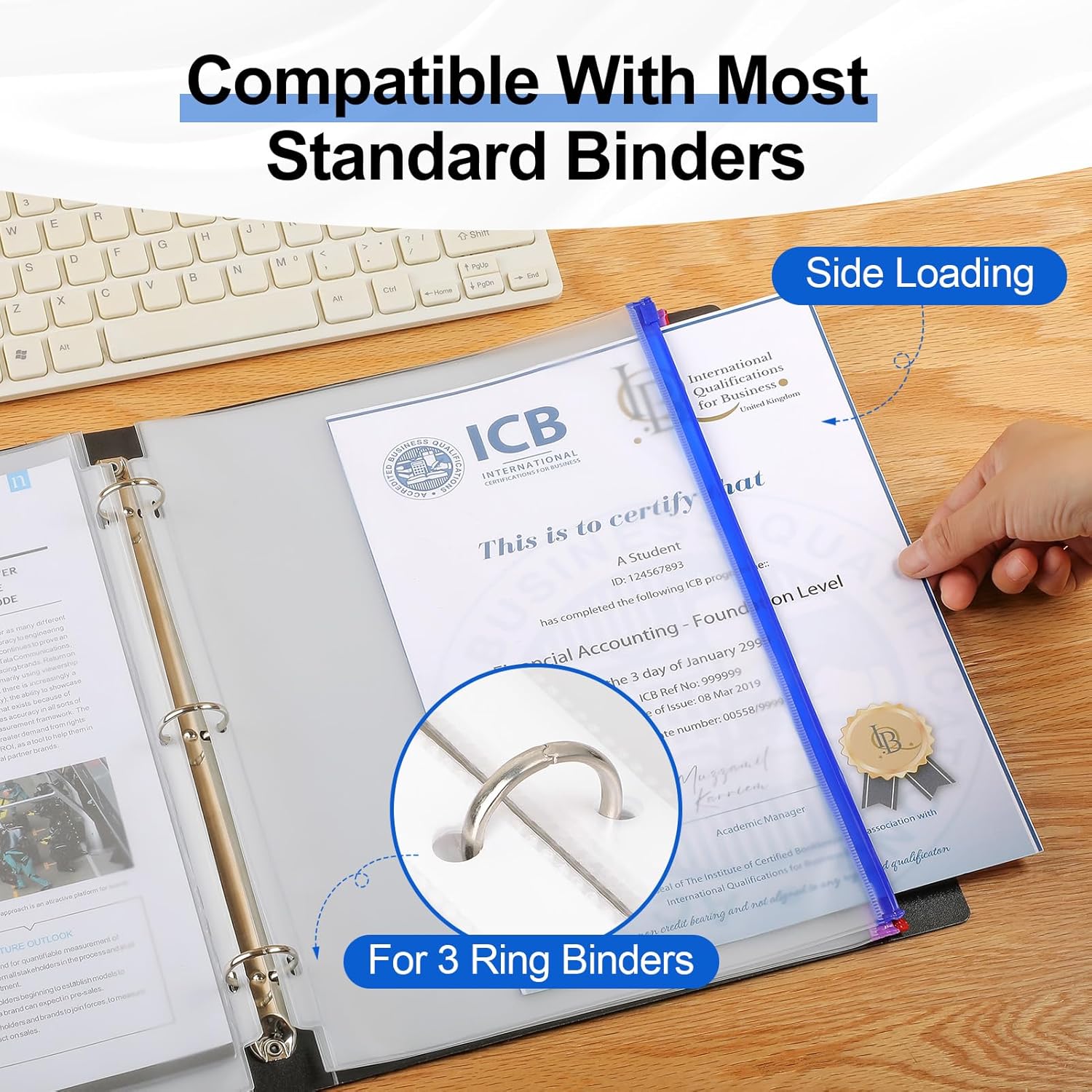 KTRIO Binder Pockets Letter Size 24 Pack 3 Ring Binder Zipper Pouches, Loose Leaf File Folders Zipper Document Organizer, Clear PVC Filing Bags for Business, Office, School (Multicolored Zipper)