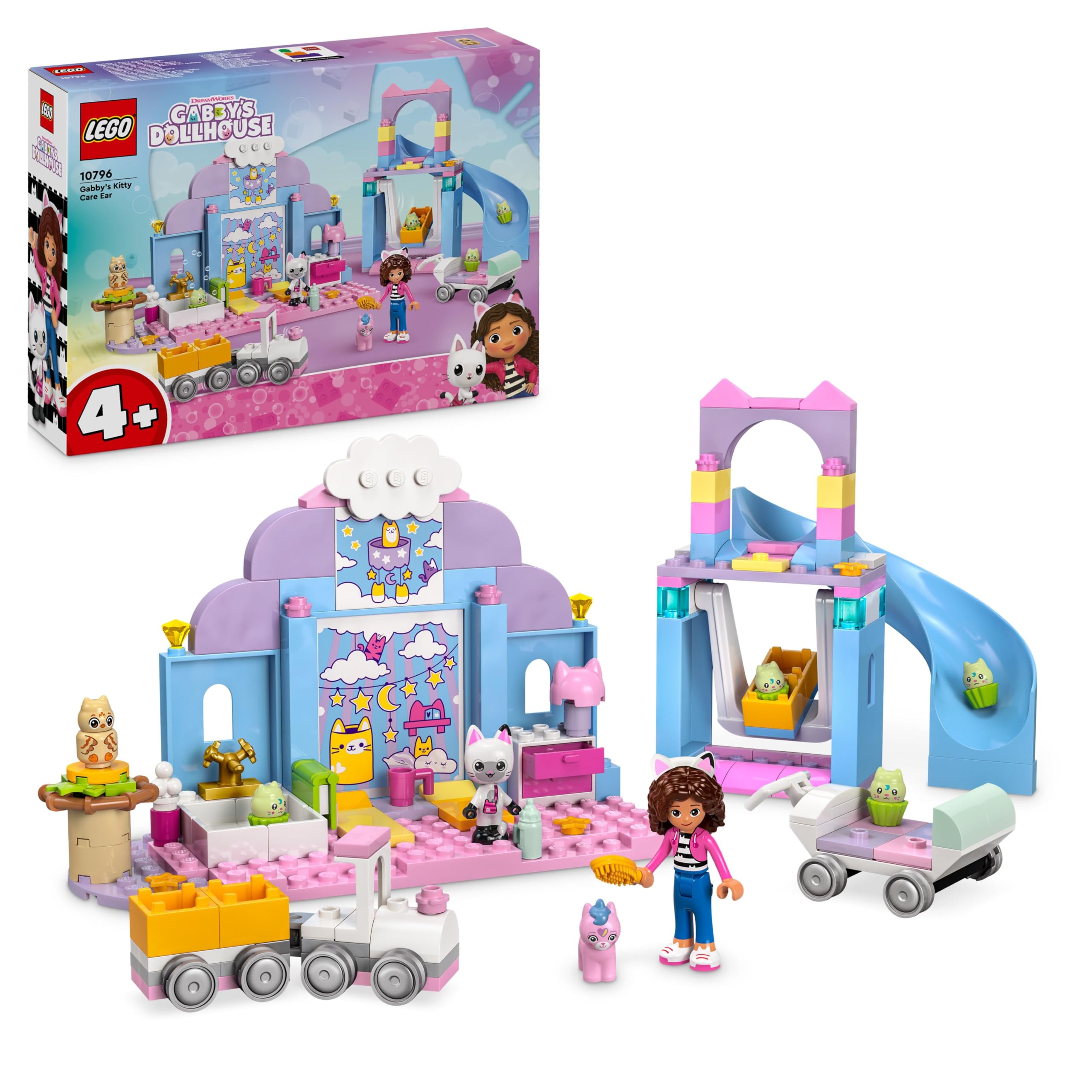 LEGO Gabby's Dollhouse Asilo Gatto-Orecchio di Gabby - Animali Giocattolo con Macchina, Scivolo, Personaggi e Accessori per la Casa delle Bambole - Regalo di Compleanno per Bambine da 4 Anni - 10796